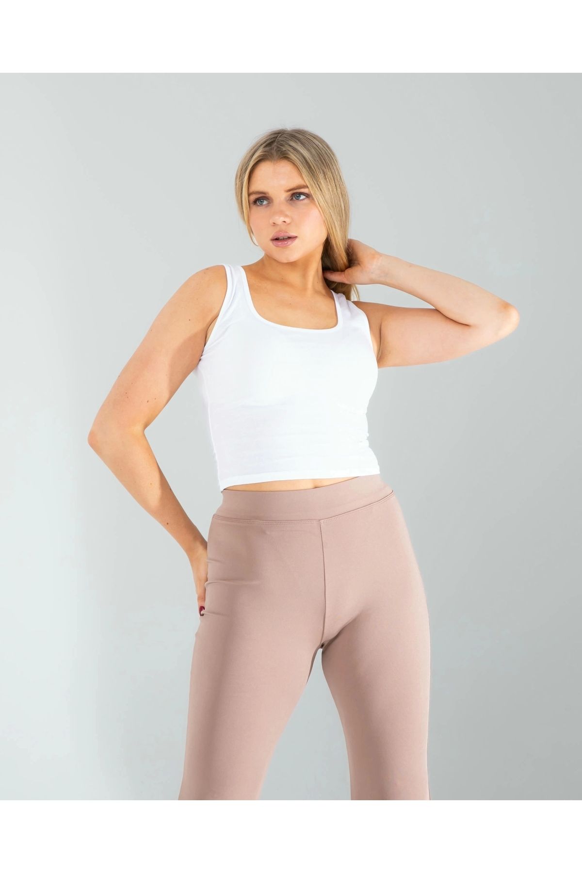 OurStyles Beyaz Kare Yaka Basic Bluz