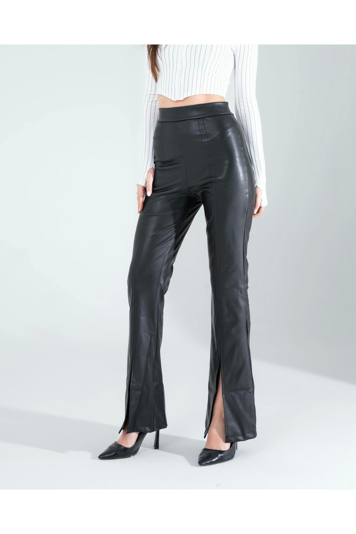 OurStyles Yırtmaçlı Deri Pantolon