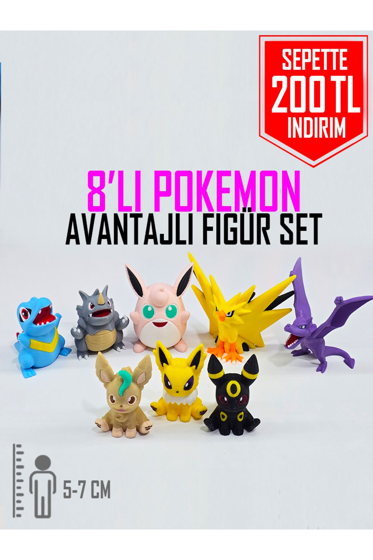 Suelo Butik 8'li Pokemon Avantajlı Figür Seti Zapdos,Jolteon,Umbreon,Totodile,Rydon,Aerodactyl (8 Adet)