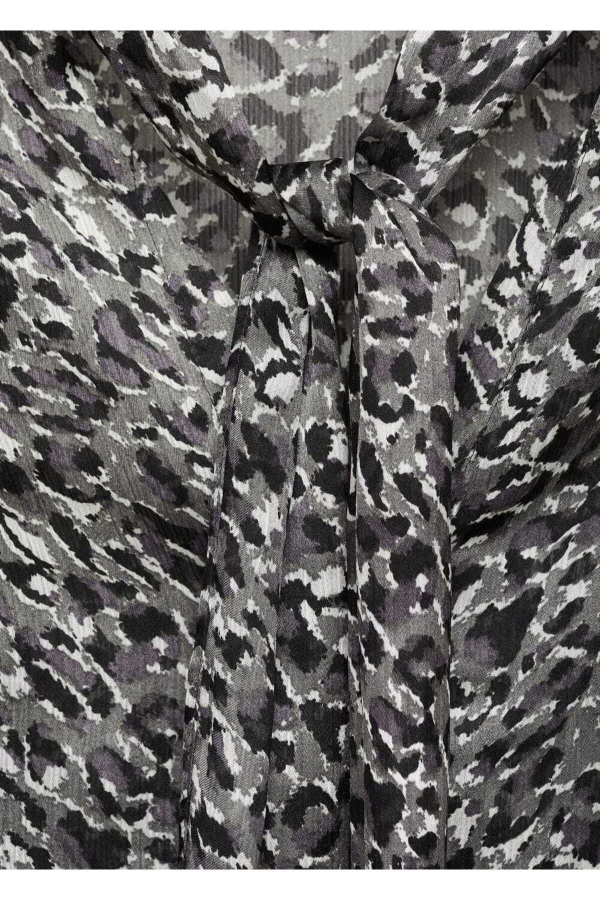 MANGO Woman-Leopard Print Blouse with Ties 7