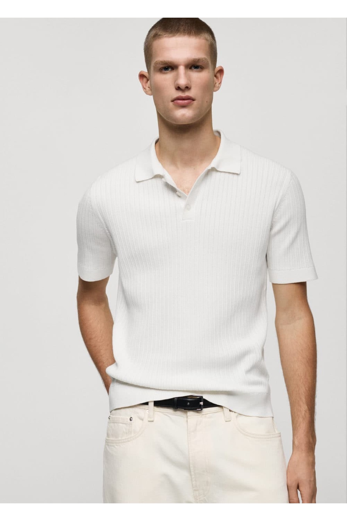 İnce triko fitilli pamuklu polo gömlek