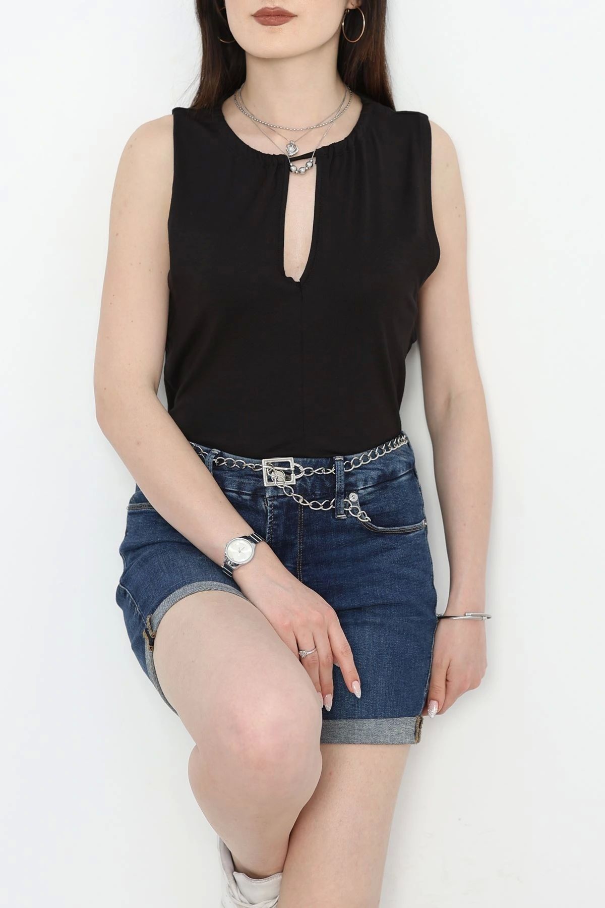 OurStyles Yaka Büzgülü Bluz Siyah - 80008.1095.