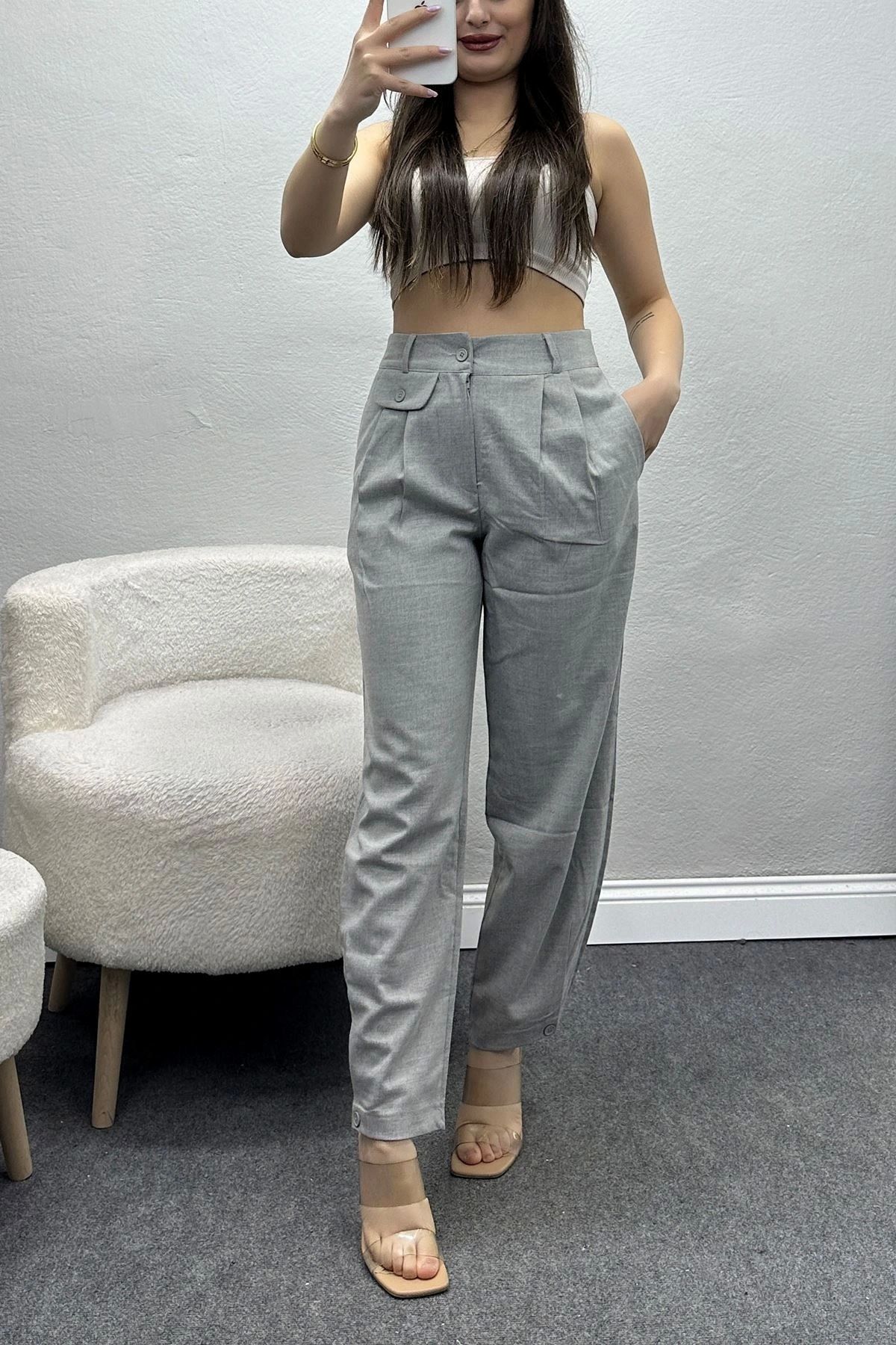 OurStyles Paçası Düğme Detay Şalvar Pantolon Siyah - 70156.1887.