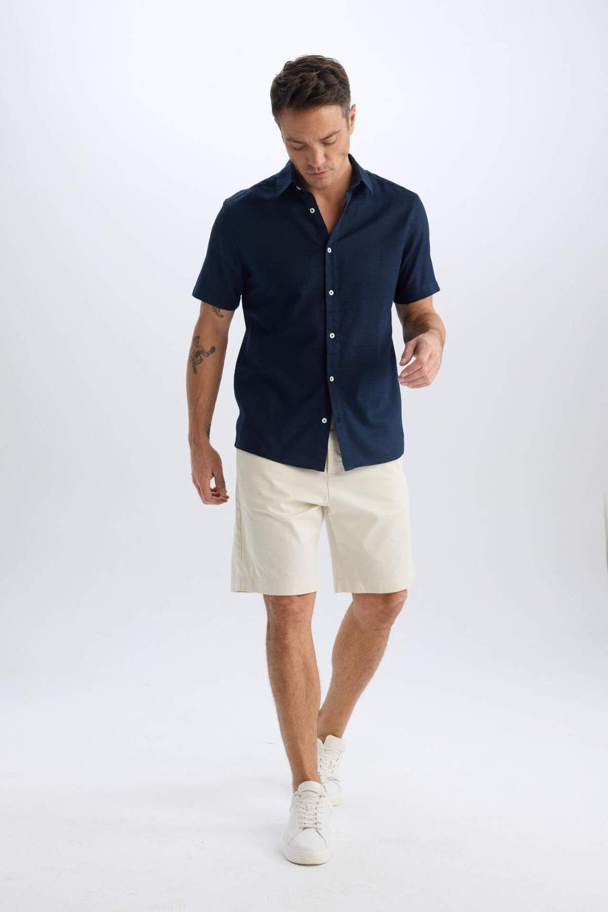 DeFacto-100% Cotton Regular Fit Gabardine Bermuda Shorts C7684Ax25Sp 3