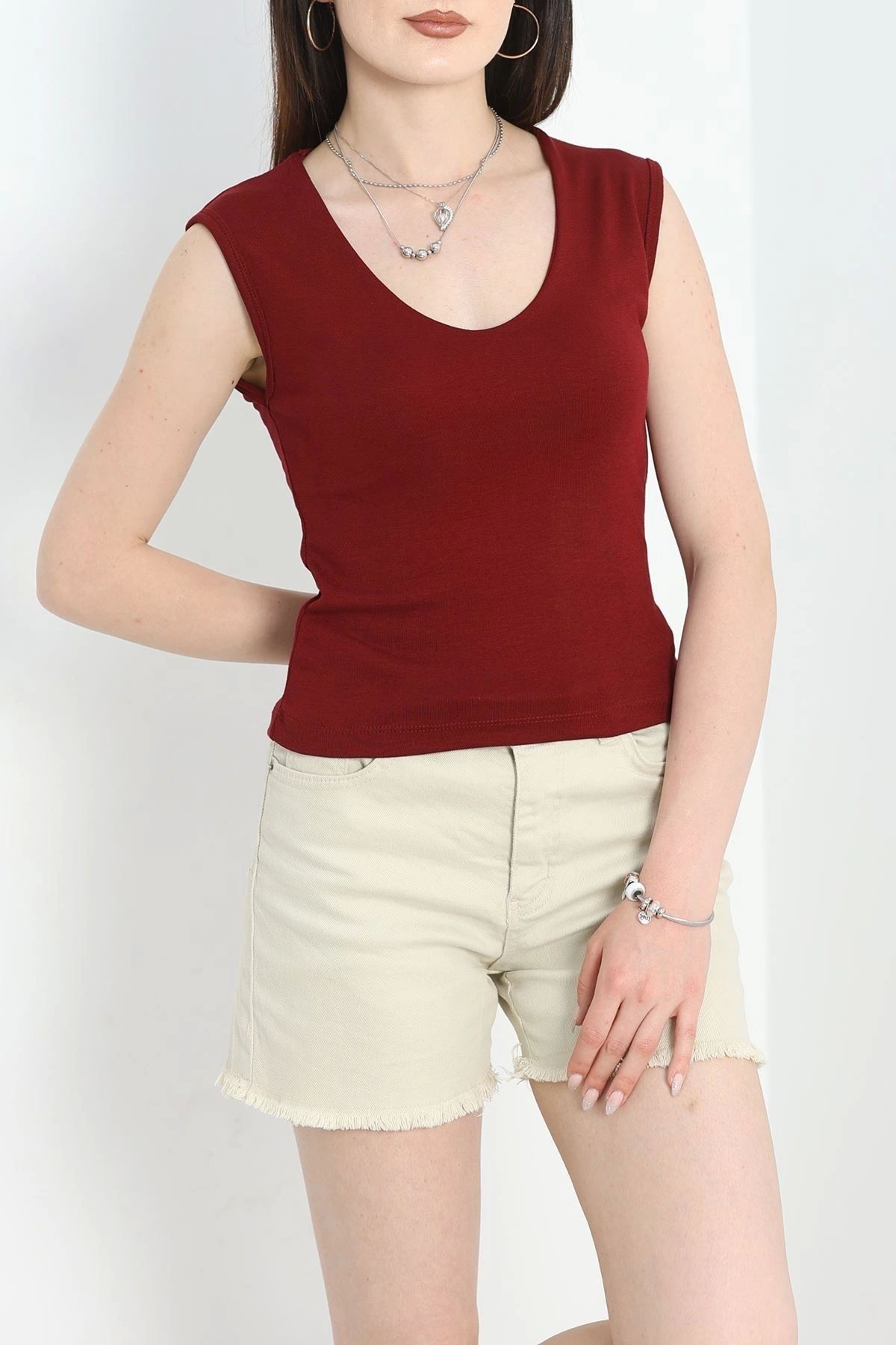OurStyles V Yaka Sıfır Kol Bluz Lacivert - 40787.1723.