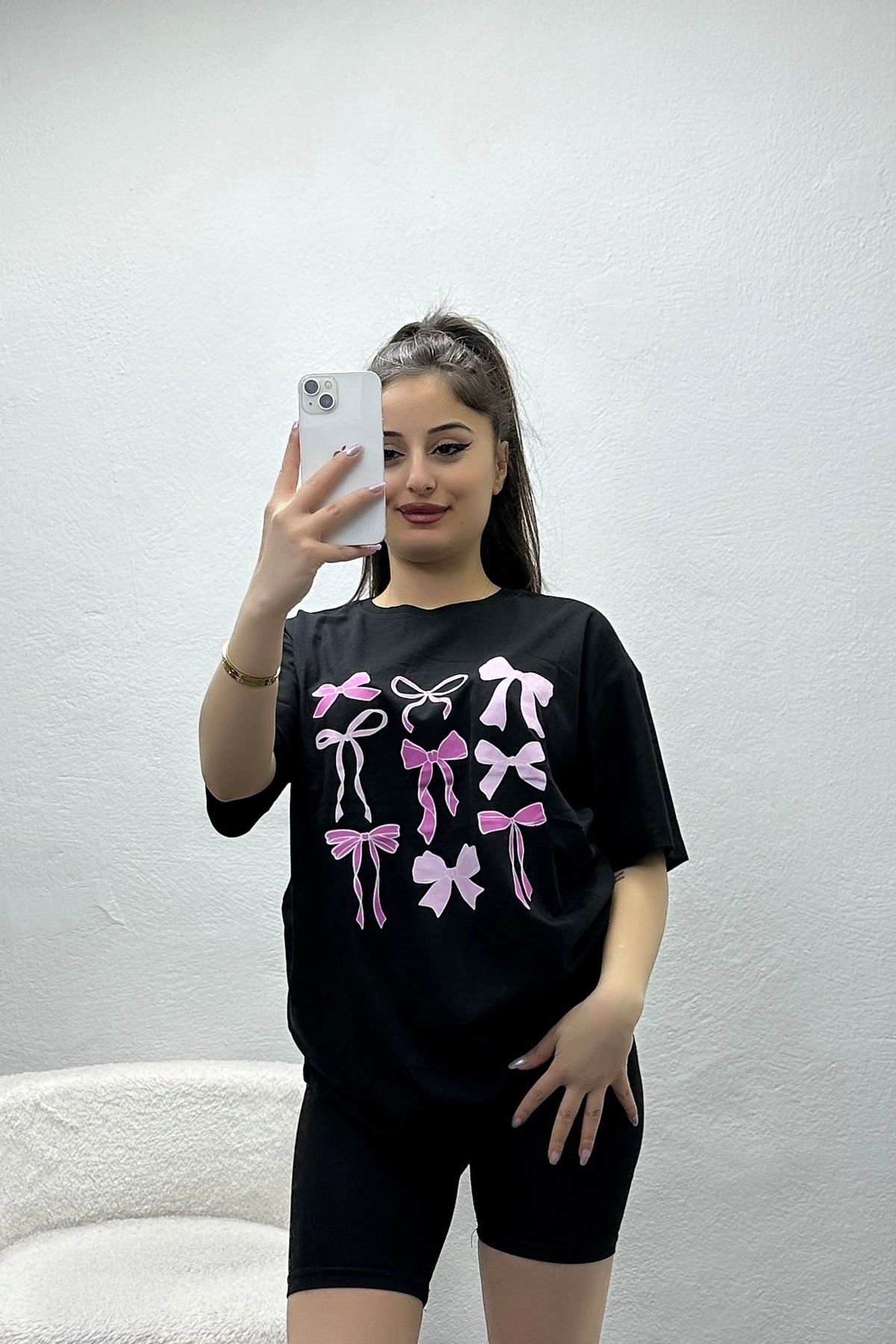 OurStyles Lüx Penye Baskılı Oversize Tişört Dumangri - 30524.1878.