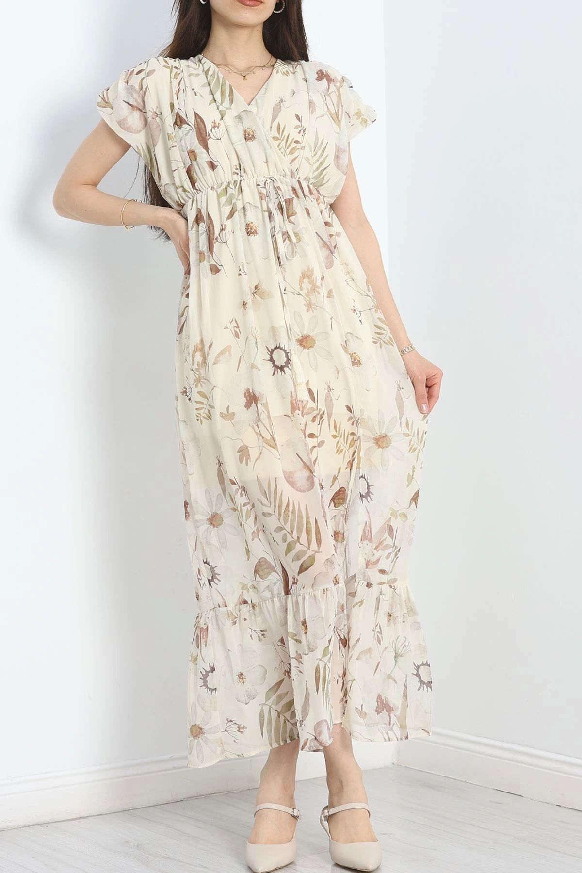 OurStyles Çiçek Desenli Elbise Bejkahve - 41127.1840.
