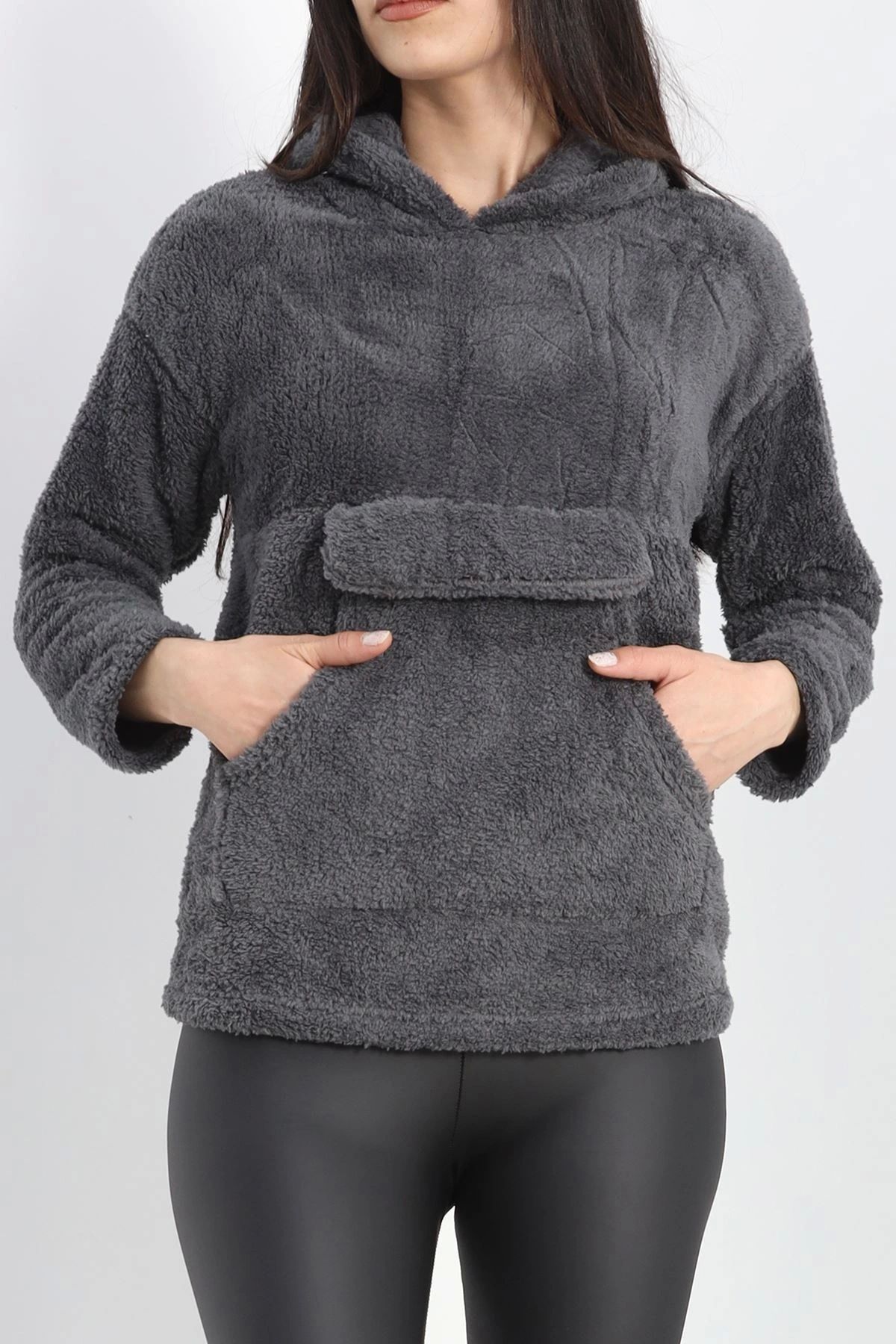 OurStyles Kanguru Cep Kapşonlu Peluş Sweat Antrasit - 9062.1153.