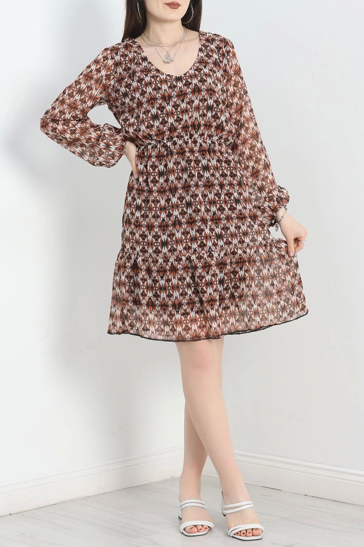 OurStyles Desenli Şifon Elbise Kırmızısiyah - 40962.1840.
