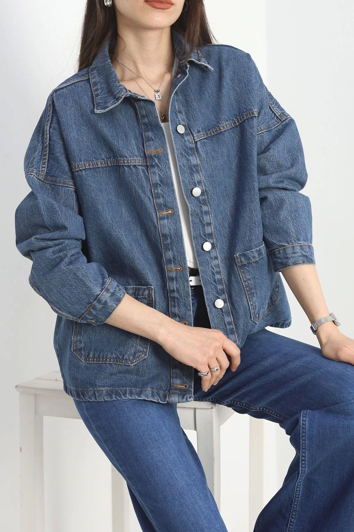 OurStyles Cep Detay Kot Ceket Koyumavi - 20389.1778.