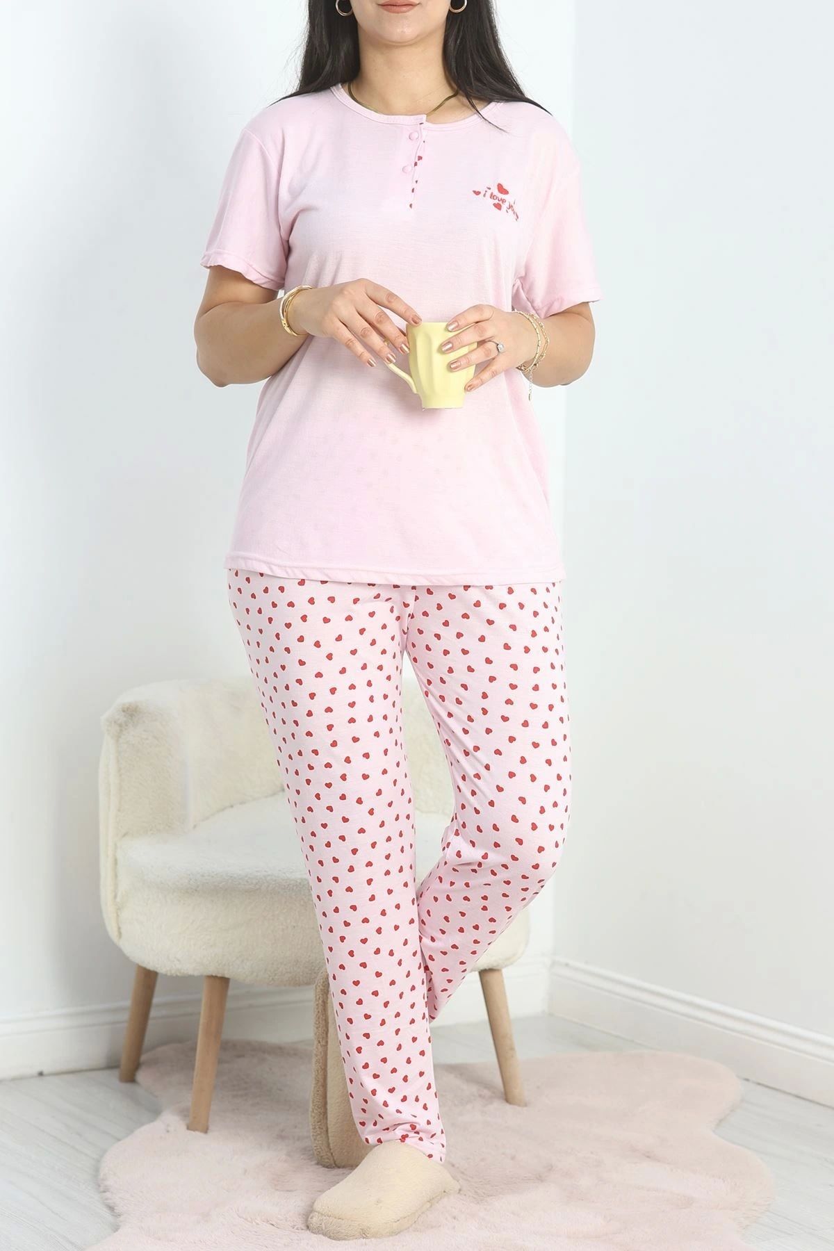 OurStyles Büyük Beden Pijama Takımı Pembekırmızı - 40810.1050.