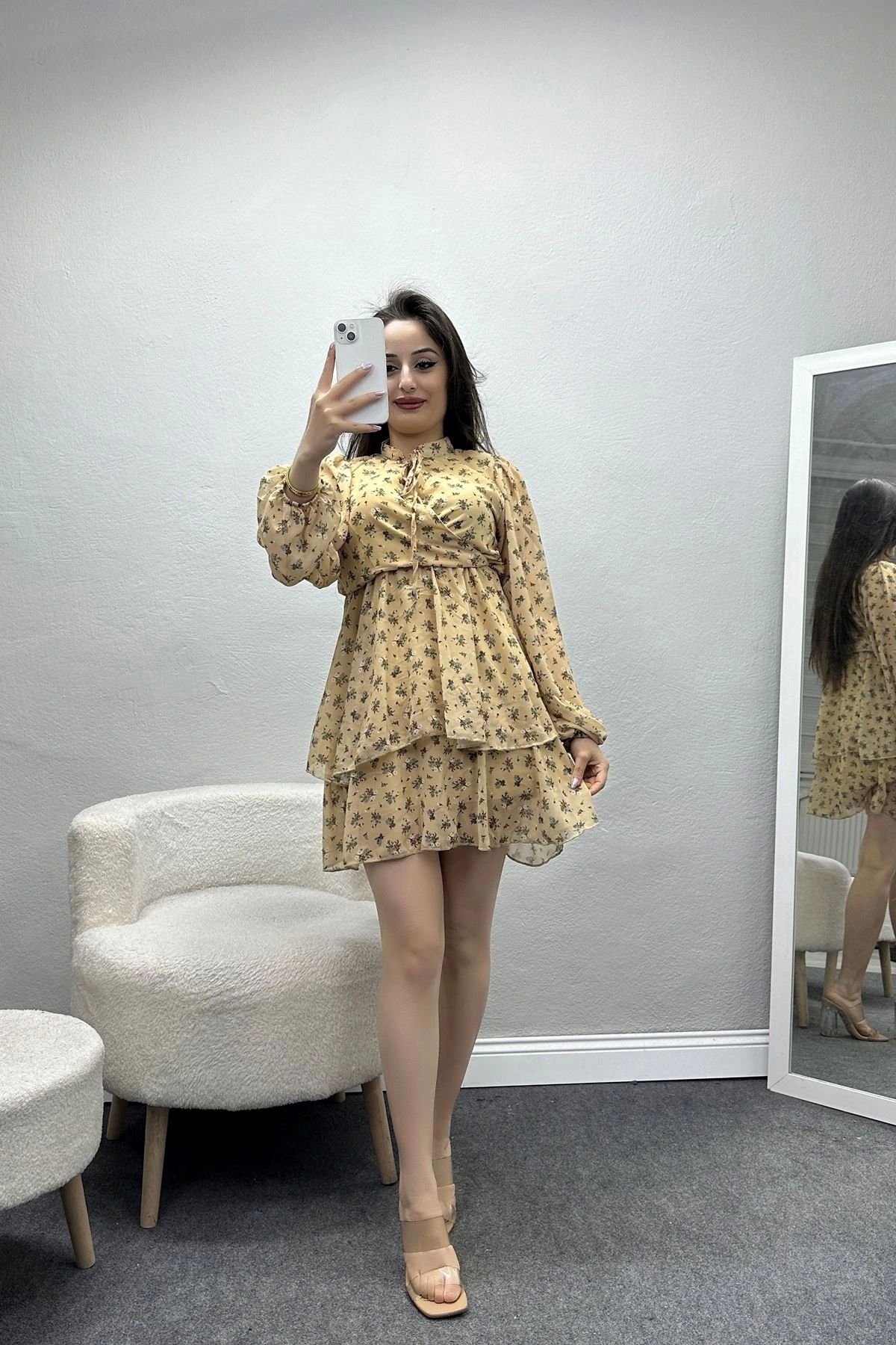OurStyles Şifon Elbise Bej - 40958.1840.