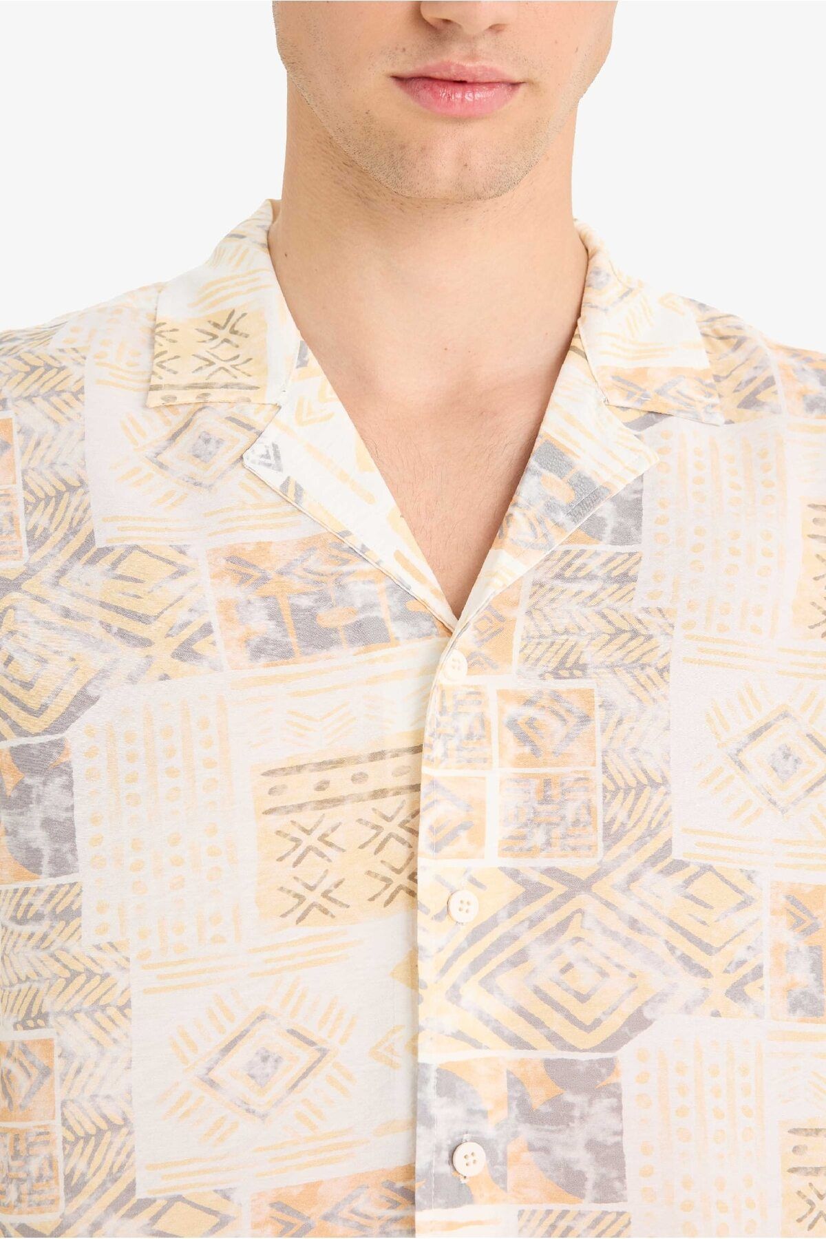 DeFacto-Regular Fit Apache Collar Patterned Short Sleeve Shirt E2315Ax25Sm 5