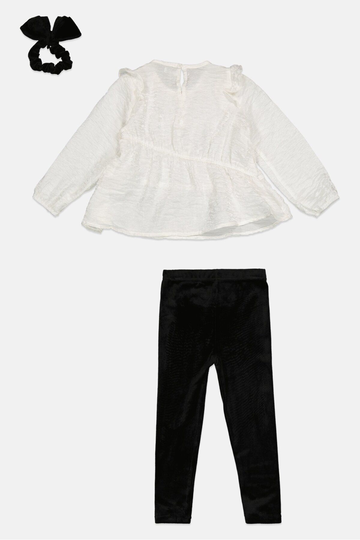 Dkny-Toddlers Girl 3 Pcs Textured Long Sleeves Top And Bottom With Scrunchie Set, Multicolor 2