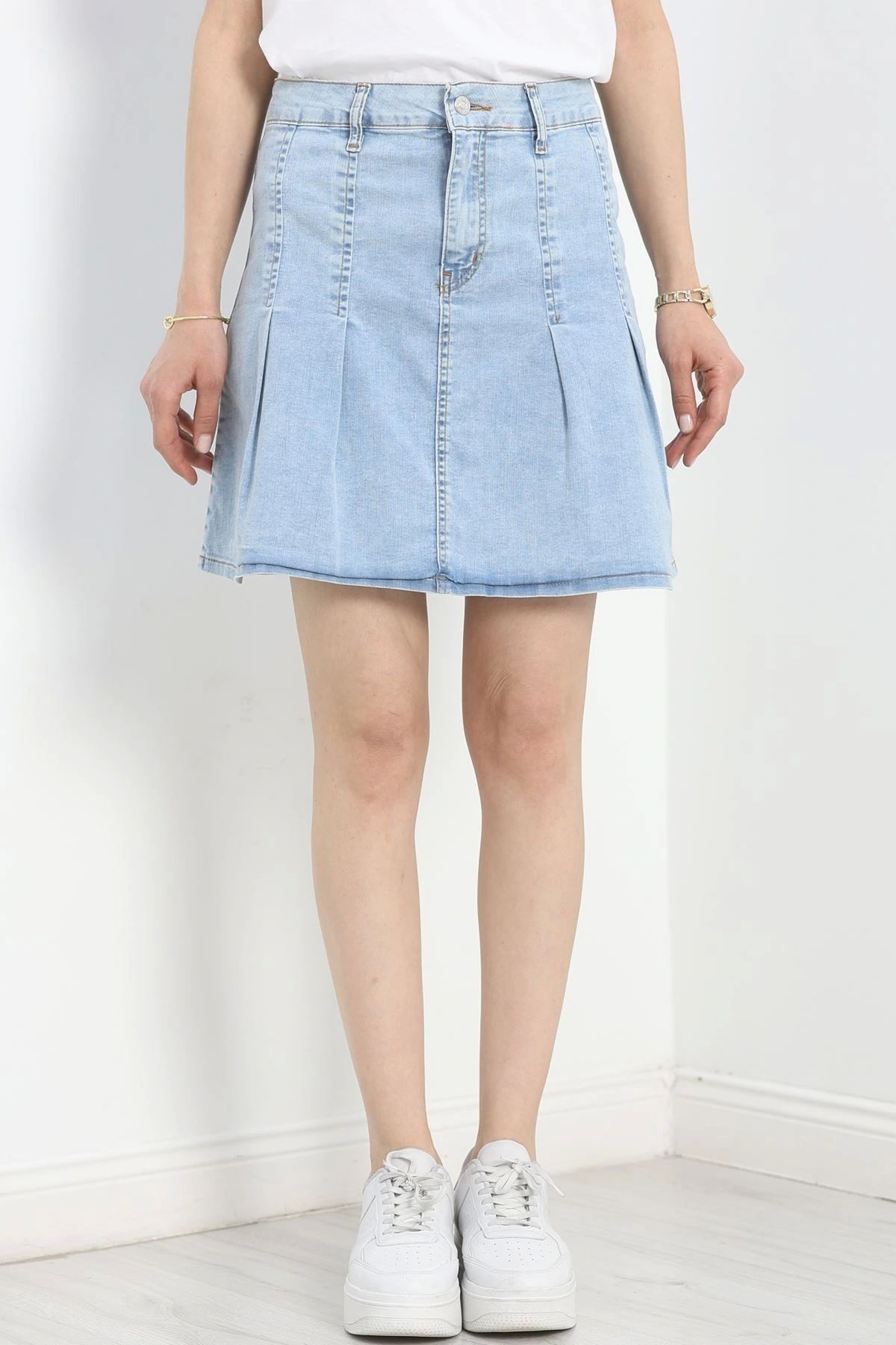 OurStyles Pileli Kot Etek Mavi - 30378.1184.