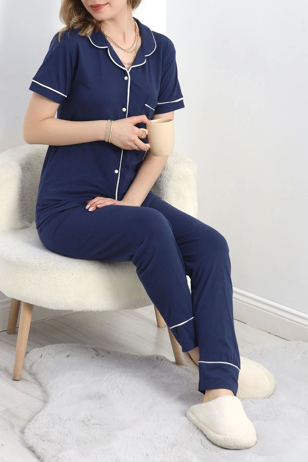 OurStyles Düğmeli Süprem Pijama Takımı Gri - 30320.1048.