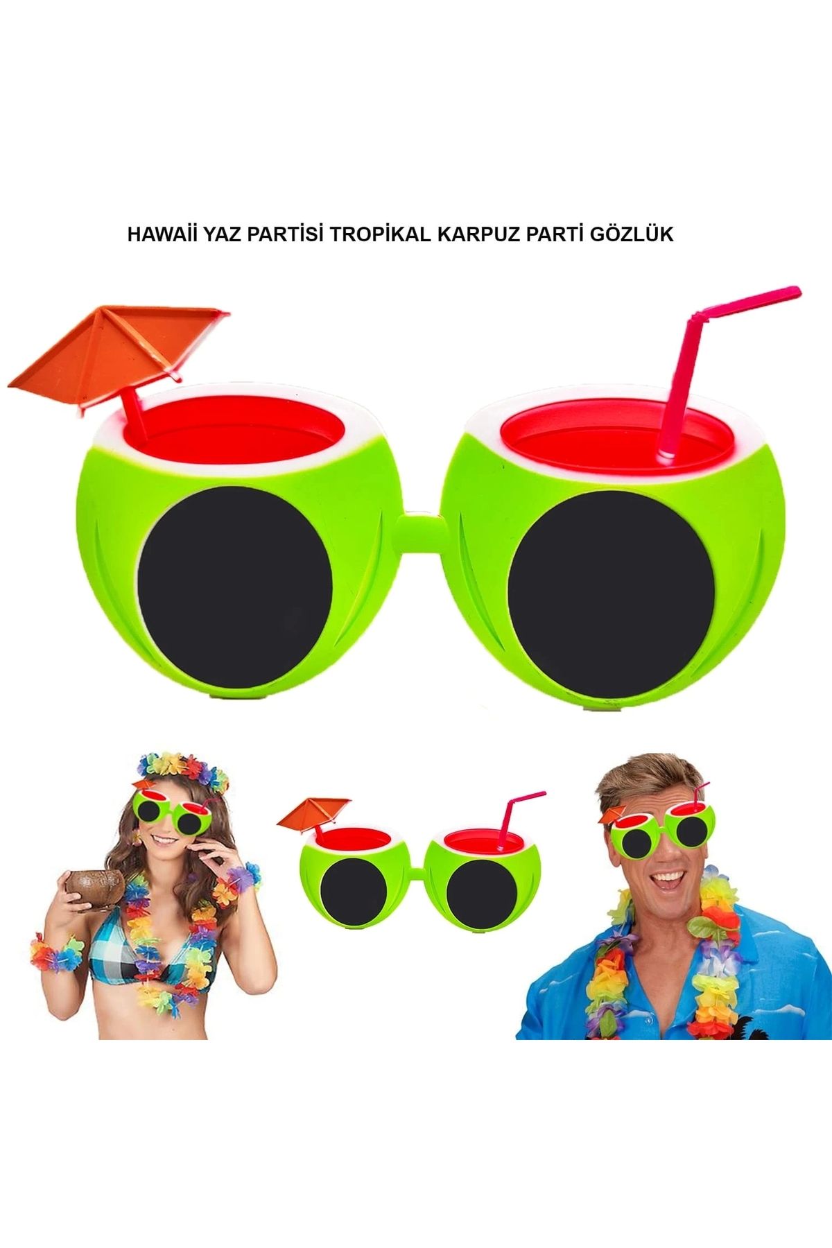 ShopNova Karpuz Şekilli Tropikal Hawaii Yaza Merhaba Parti Gözlüğü