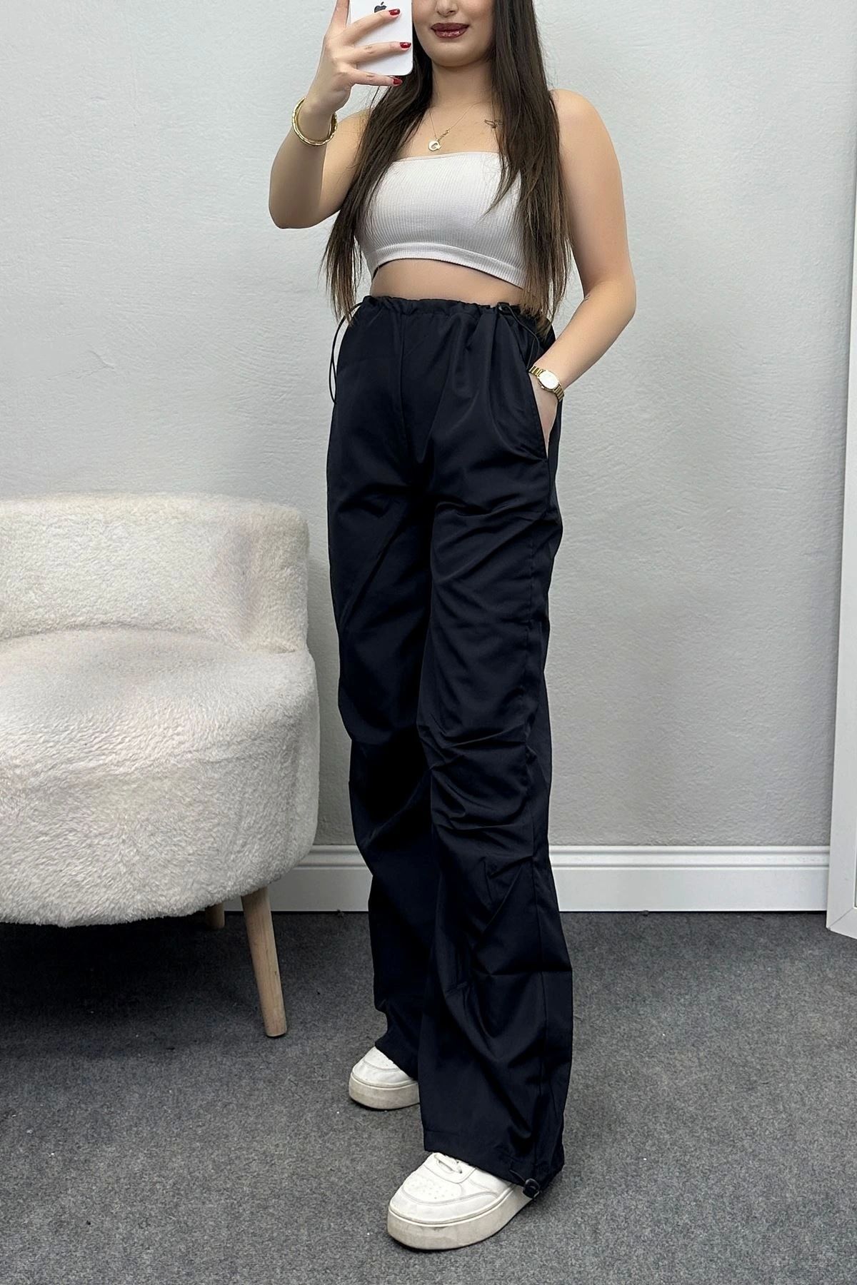 OurStyles Stoperli Paraşüt Kumaş Eşofman Altı Siyah - 40512.746.