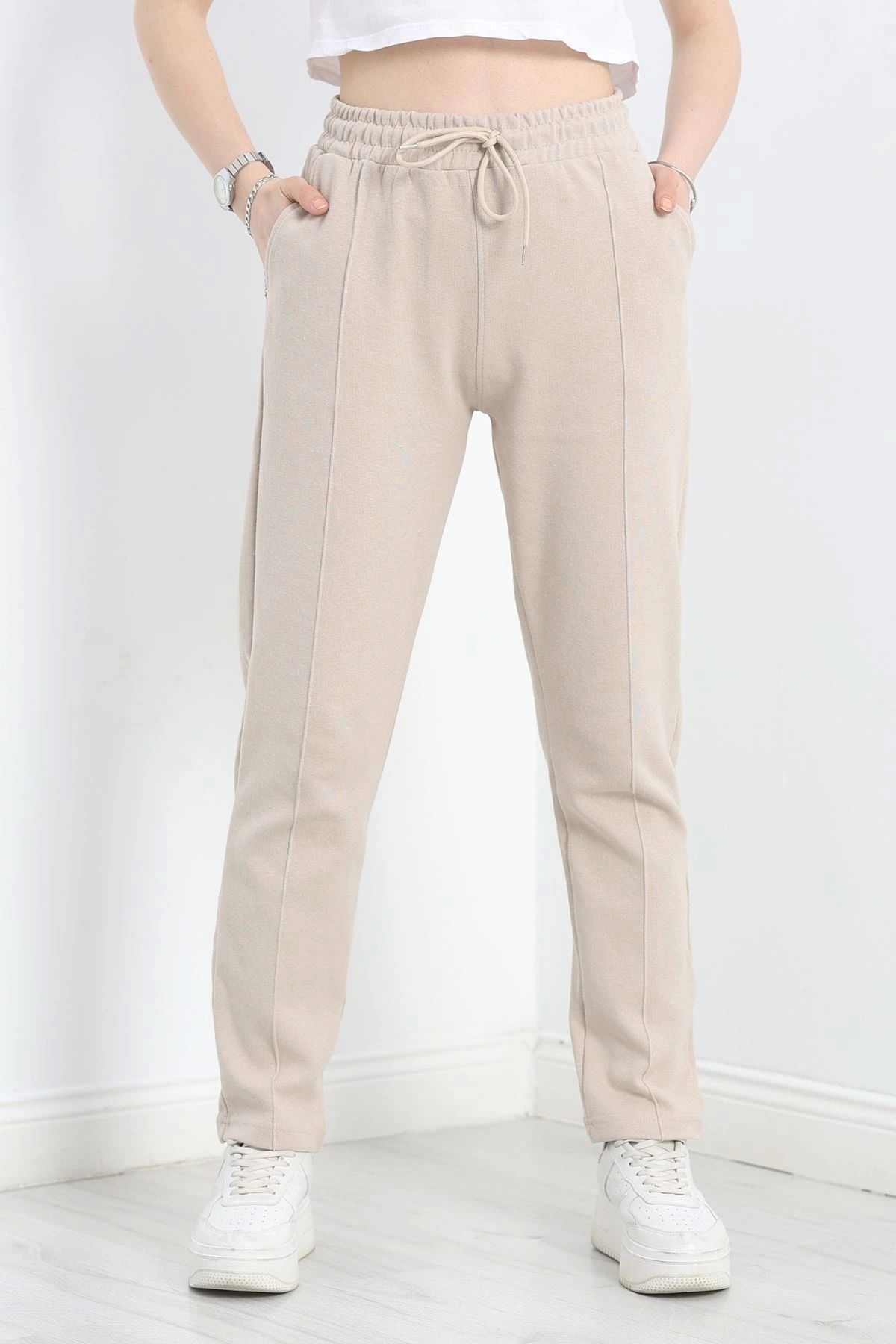 OurStyles Double Face Çımalı Eşofman Altı Bej - 40556.1431.