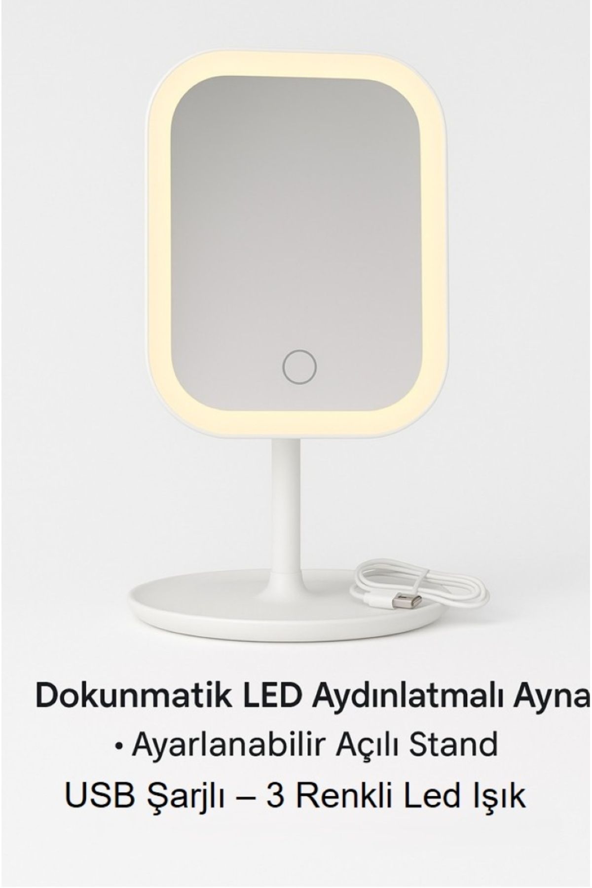 TARIK HOME 3 Renk Dokunmatik Led'li Taşınabilir Şarjlı Işıklı Standlı Makyaj Aynası