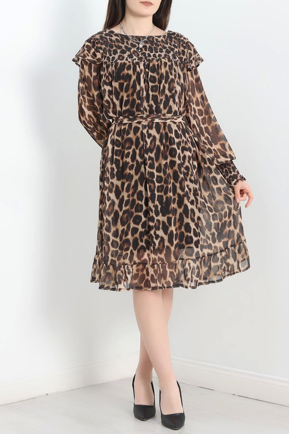 OurStyles Arkası Fermuarlı Leopar Elbise Leopar - 1204.1247.