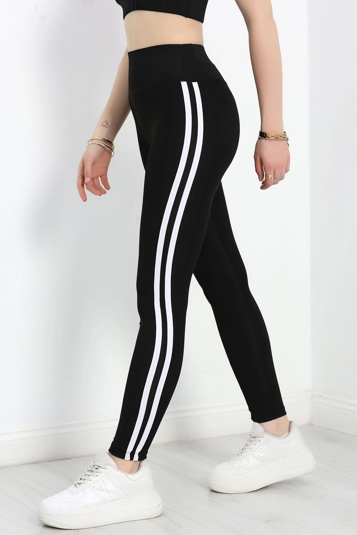 OurStyles Dikiş Detaylı Şeritli Dalgıç Tayt Siyah - 50308.1128.