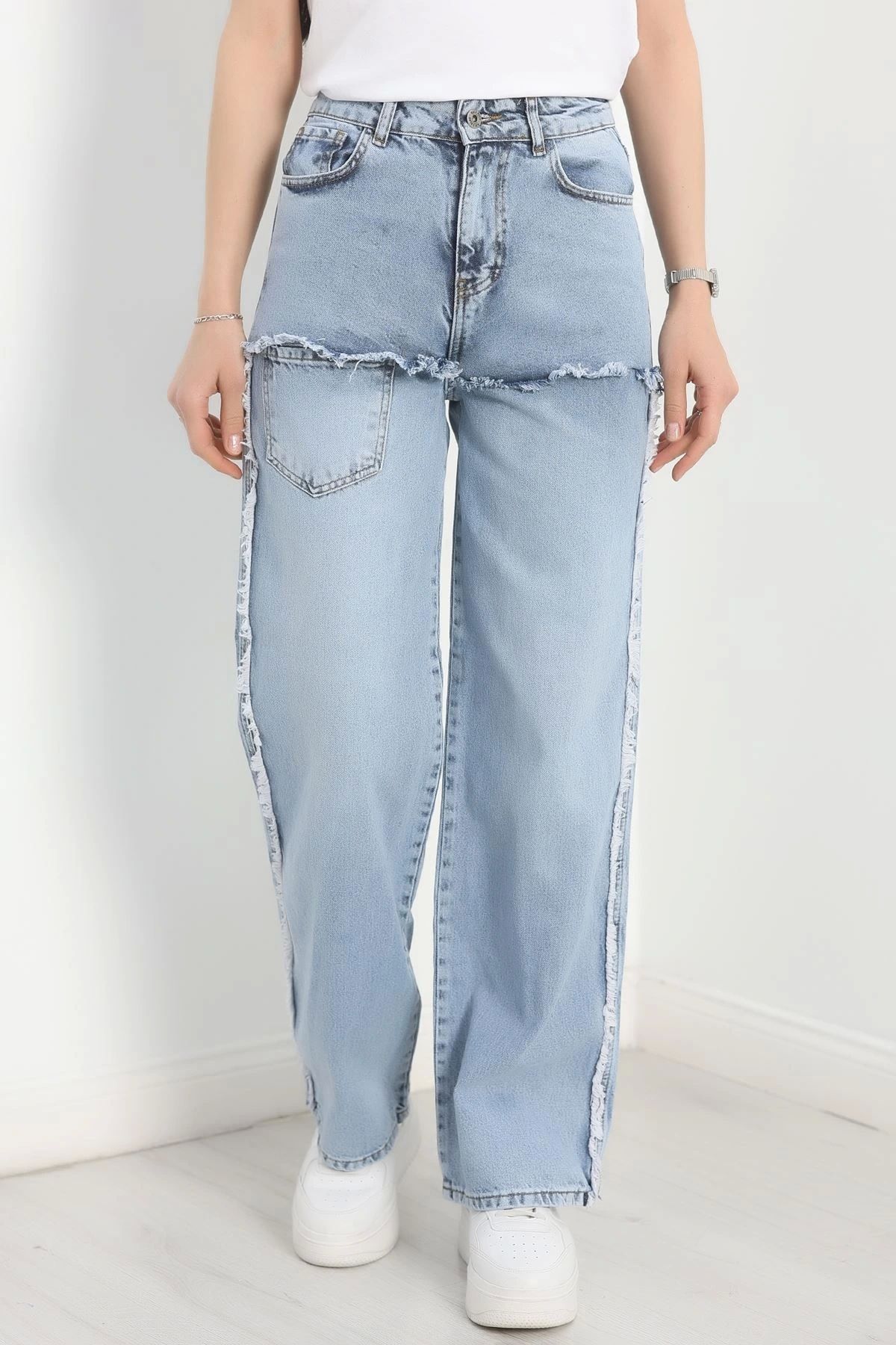 OurStyles Cep Detay Püsküllü Palazzo Kot Pantolon Buzmavi - 30587.01975.