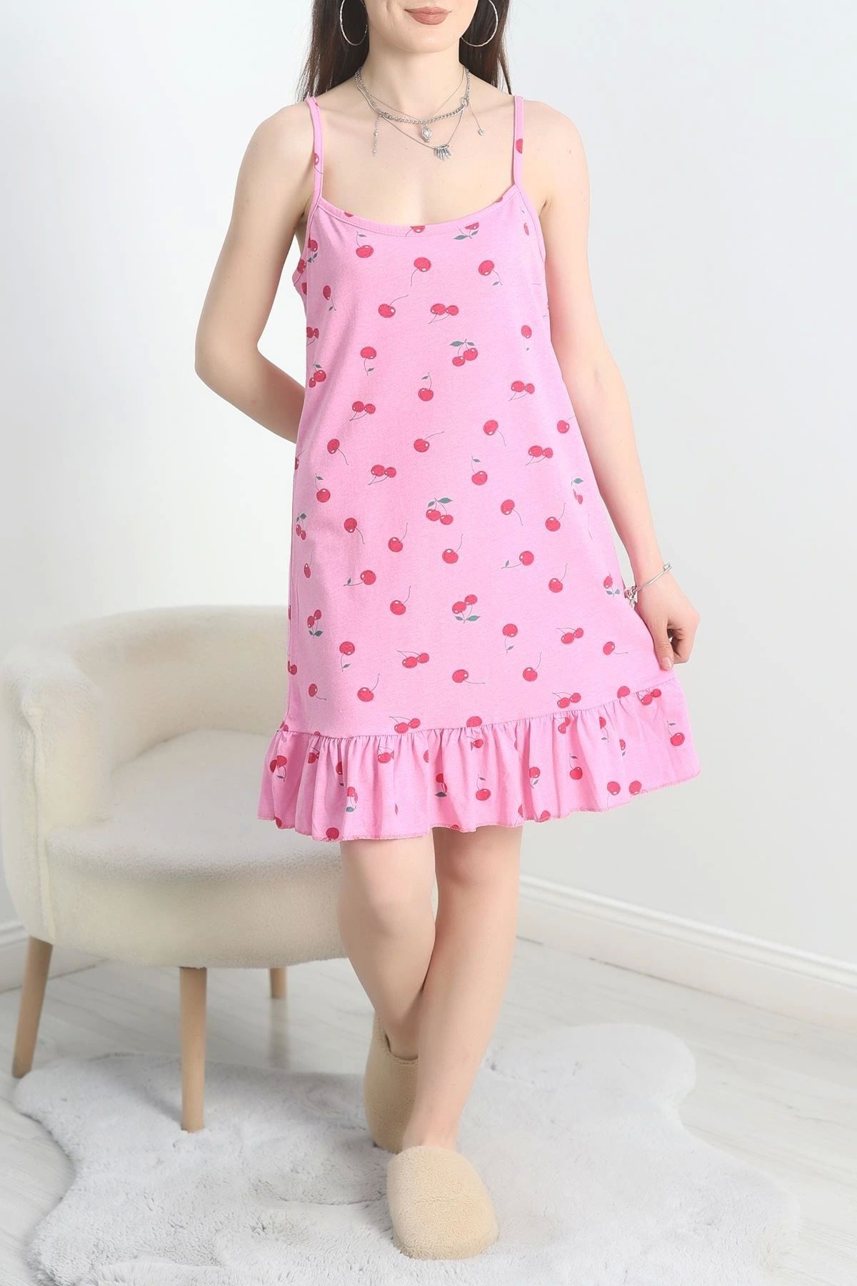 OurStyles İp Askılı Gecelik Elbise Kırmızıbeyaz - 50090.1857.