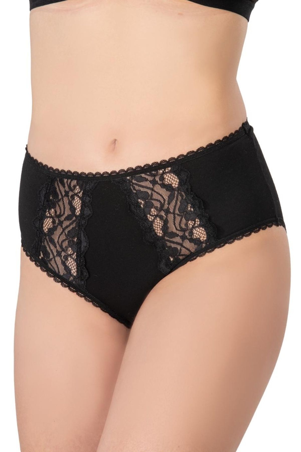 Moon wear Siyah Mı Emay 1445 Modal Cotton Yüksekbel Dantelli Külot