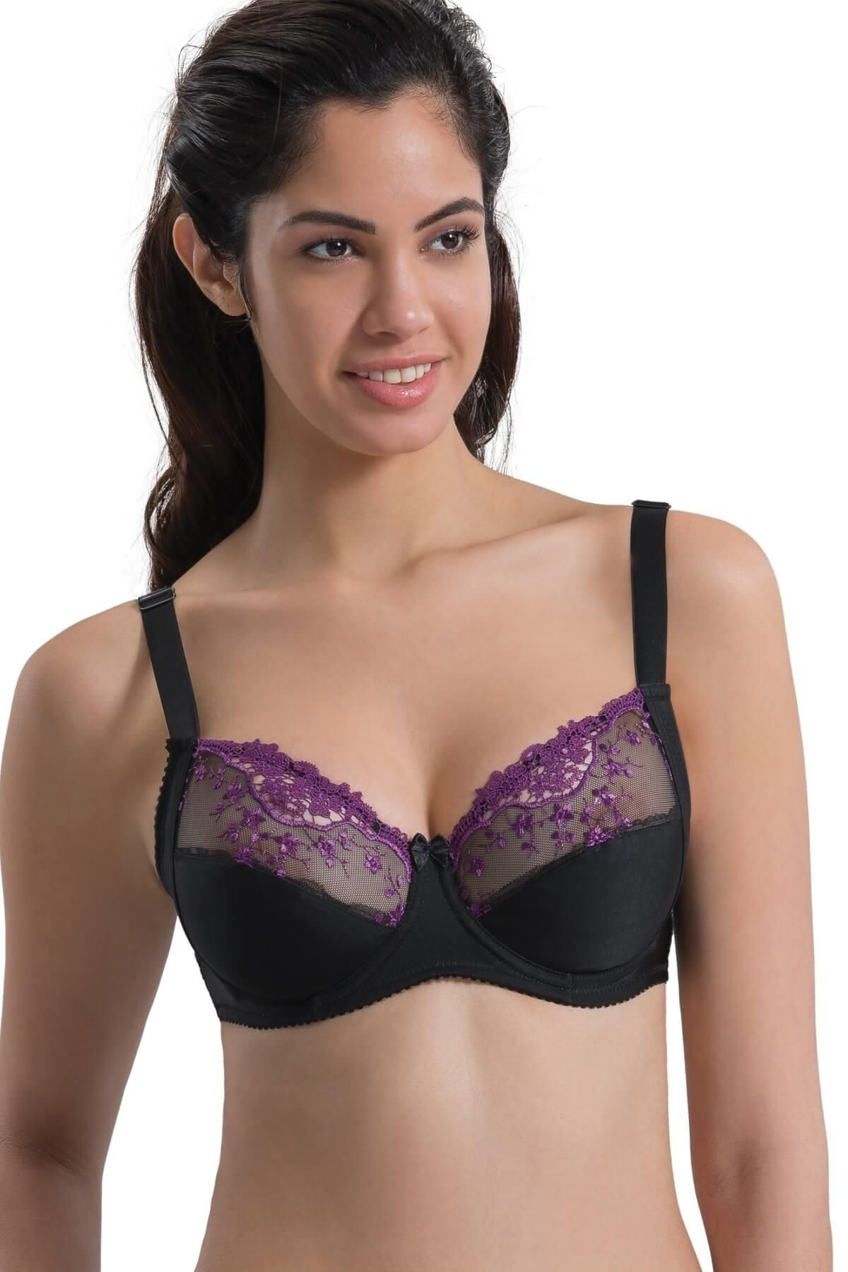 Moon wear Mor Siyah Mı Emay 136 C Balenli Toparlayıcı Dantelli Sütyen