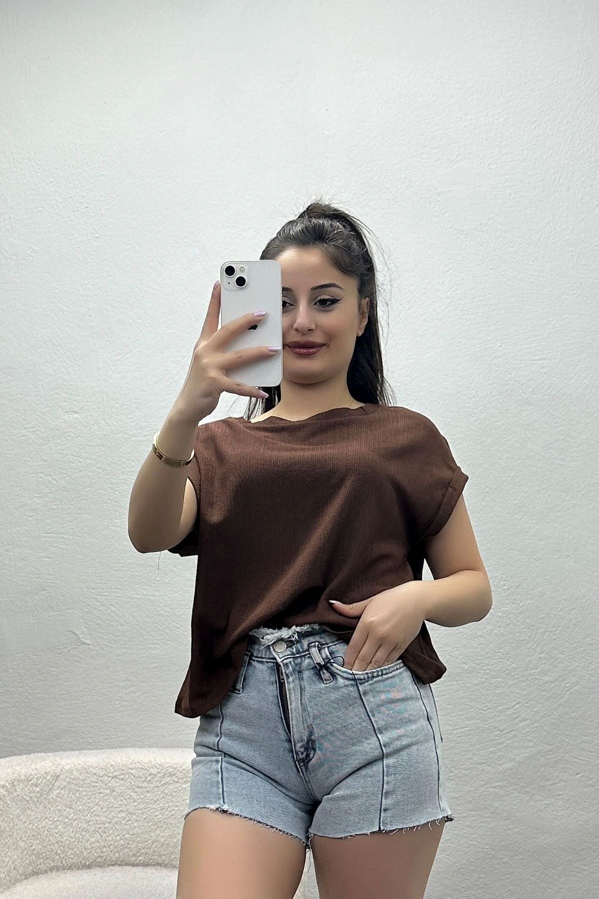 OurStyles Bürümcük Salaş Kısa Tişört Siyah - 21125.200.