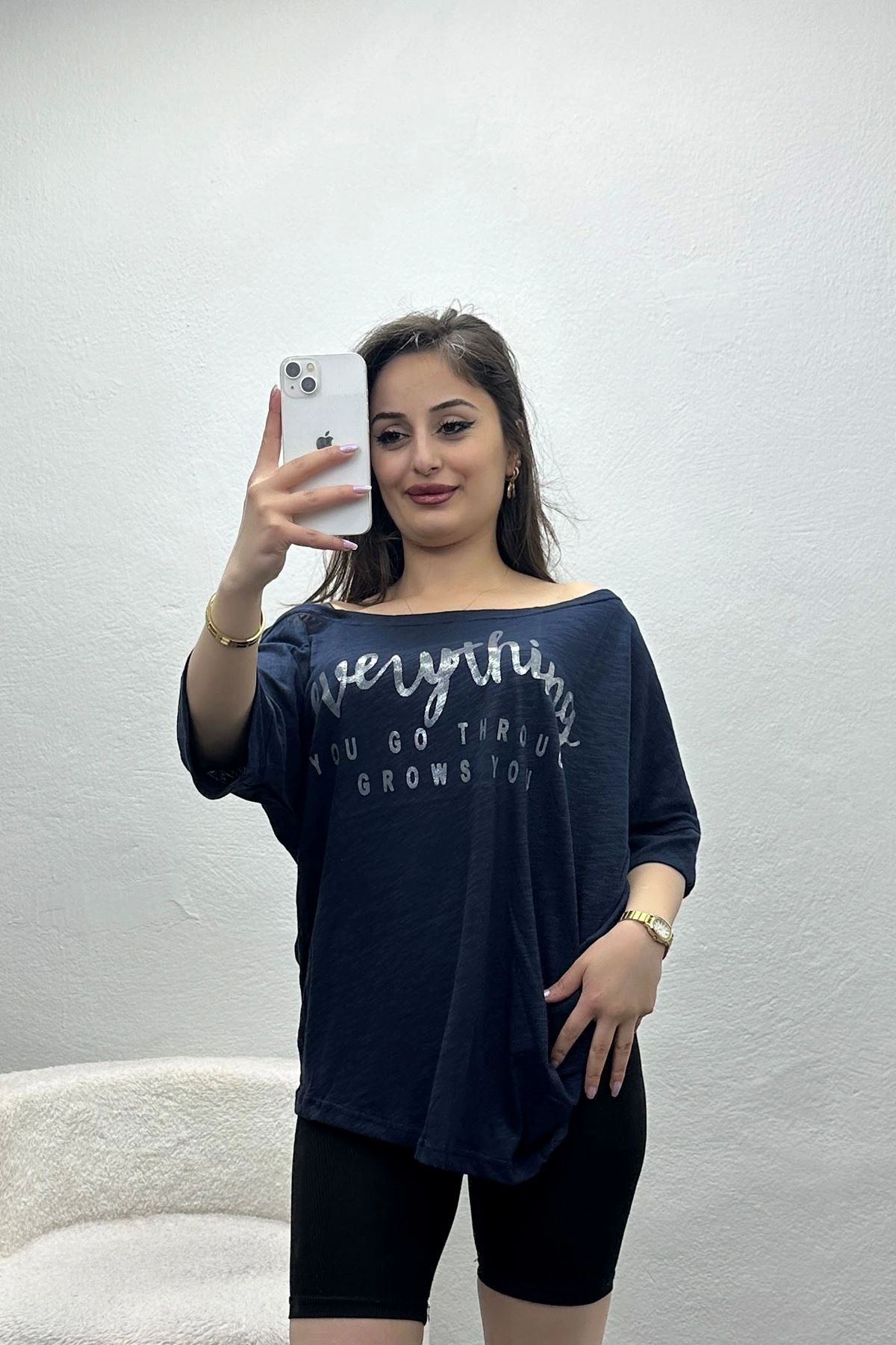 OurStyles Baskılı Transparan Tişört Lacivert1 - 70220.1092.