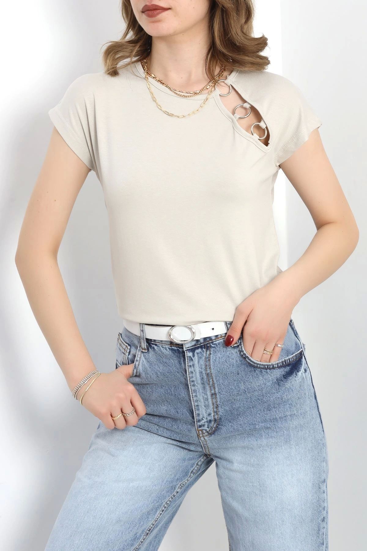 OurStyles Yakası Halka Detaylı Bluz Yeşil - 20775.599.
