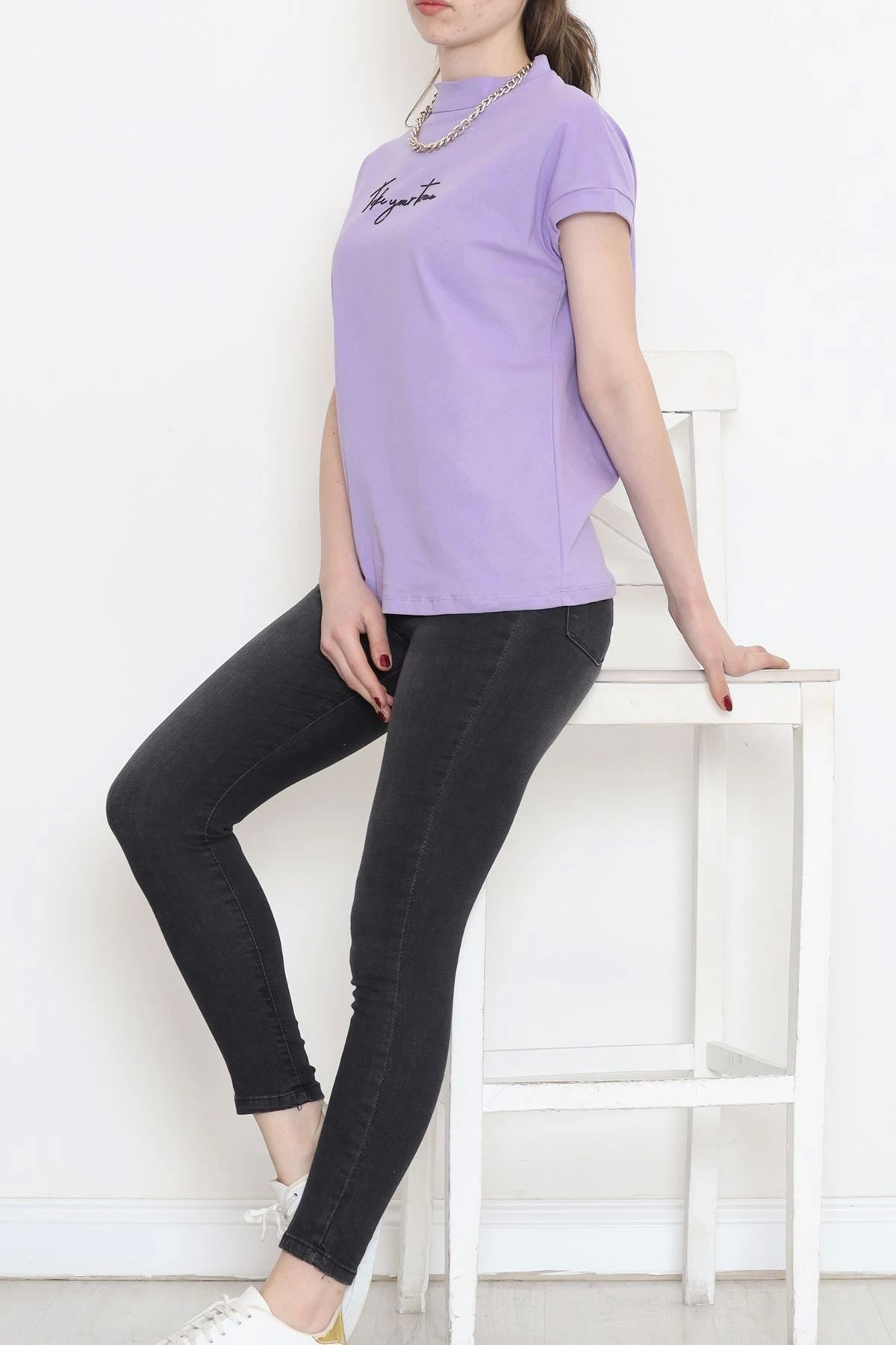 OurStyles Süprem Baskılı Yarım Yaka Tişört Lila - 4114.1567.