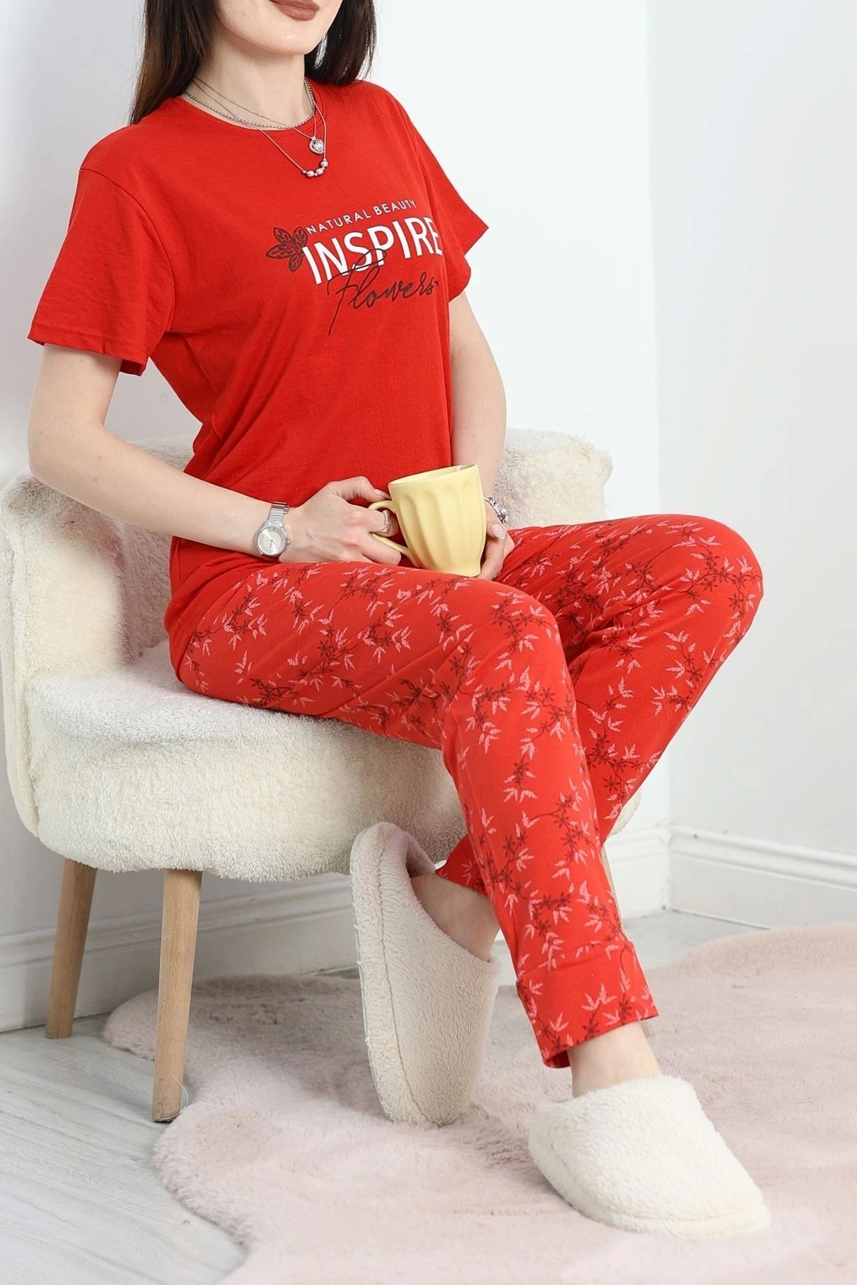 OurStyles Baskılı Viskon Pijama Takımı Mint - 50486.1961.