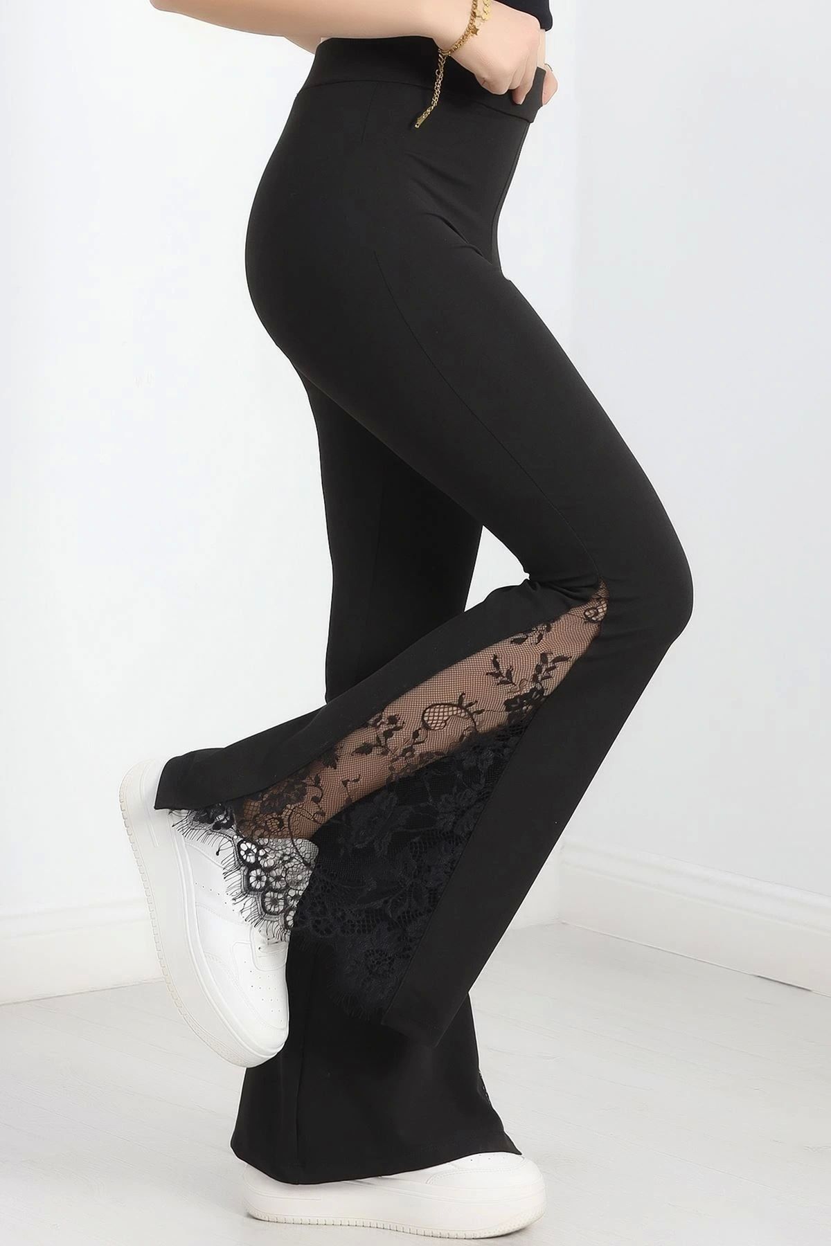 OurStyles Tüllü İspanyol Paça Tayt Siyah - 47008.1905.