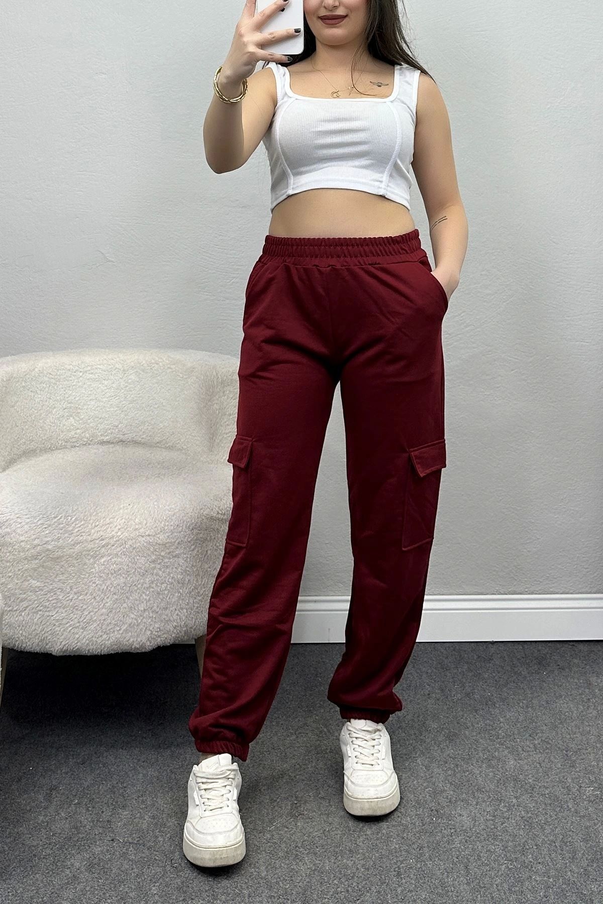 OurStyles Kargo Cepli 2 İplik Erkek Eşofman Altı Bordo - 30277.1878.