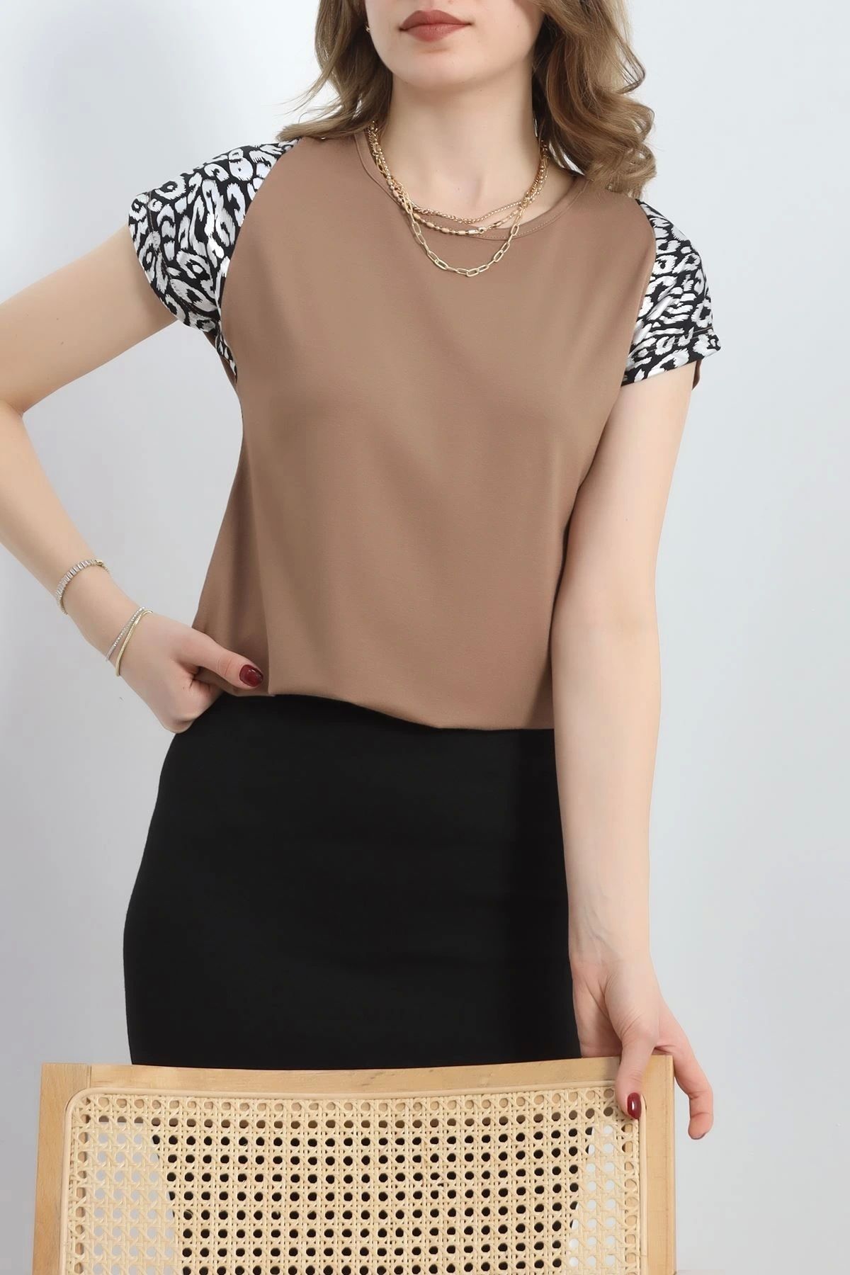 OurStyles Kolları Desenli Bluz Beyaz - 20770.599.