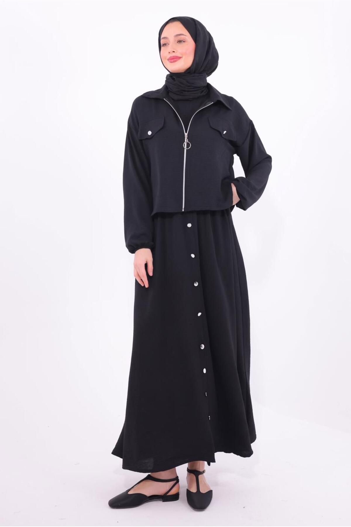 TRENDTESETTÜR KADIN SİYAH CEKETLİ ELBİSELİ TAKIM T 2484
