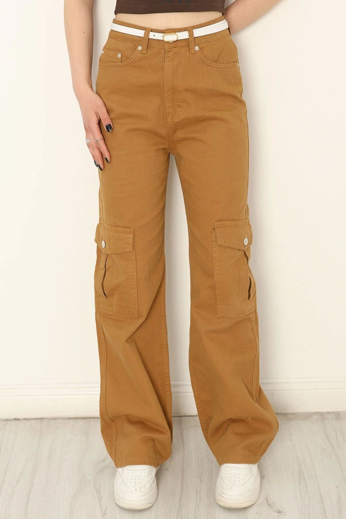 OurStyles Kargo Cepli Palazzo Kot Pantolon Camel - 30804.1966.