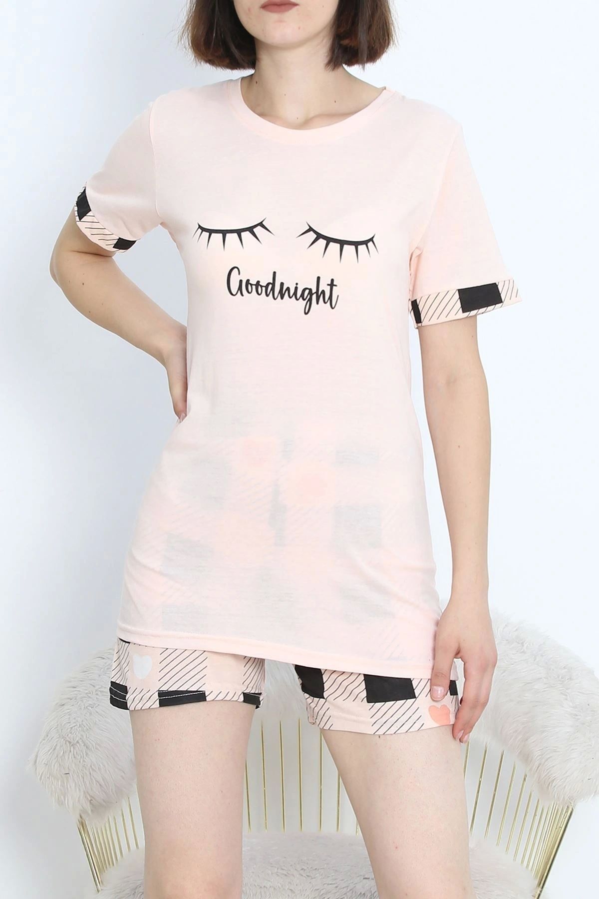 OurStyles Kısa Kol Şortlu Pijama Takımı Somonsiyah - 18956.1567.