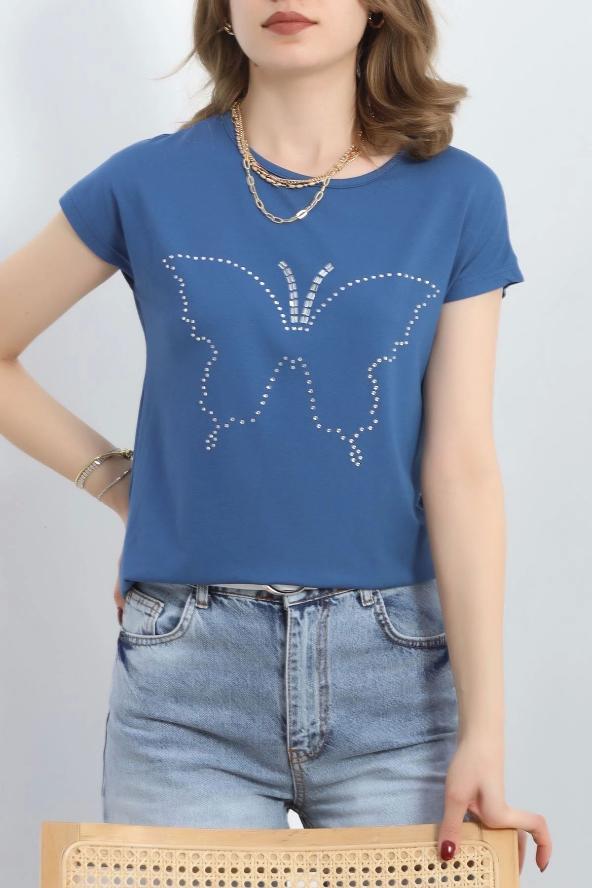 OurStyles Kelebek İşlemeli Bluz Turkuaz - 20771.599.