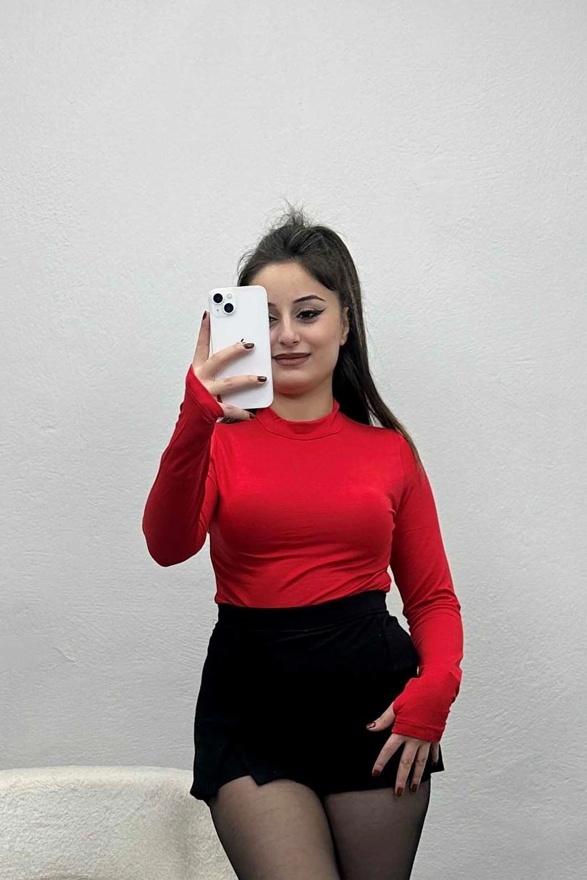 OurStyles Yarım Balıkçı Uzun Kolu Parmak Geçmeli Body Siyah - 21756.200.