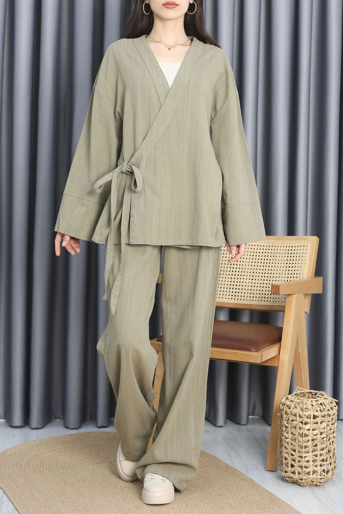 OurStyles Asimetrik Kimono Takım Yağyeşili - 70153.2000.