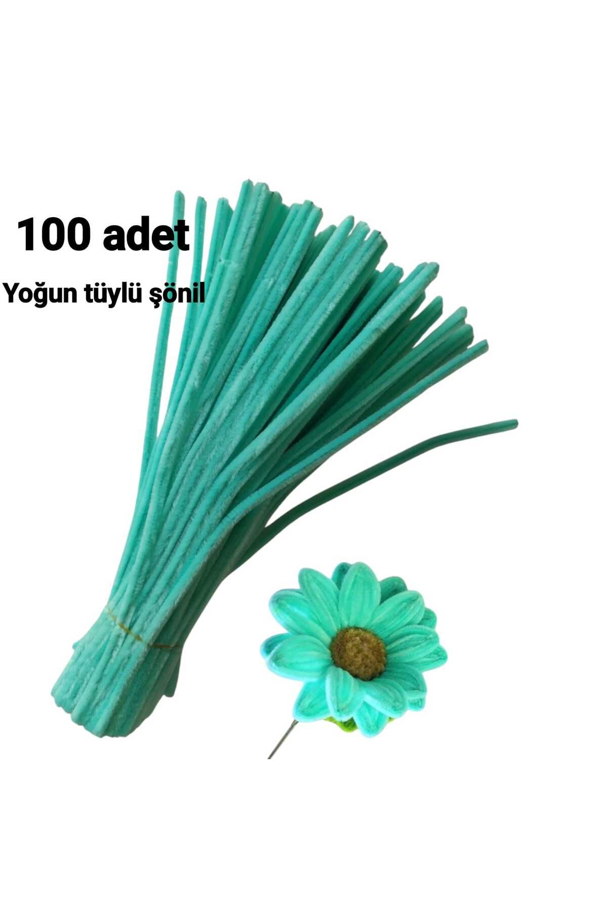 Butik Heryer.ciceklenir 100'lü Mint Yeşili Renkli Şönil, Eğitici Şönil Seti, Tüylü Tel, 30 Cm 6mmv