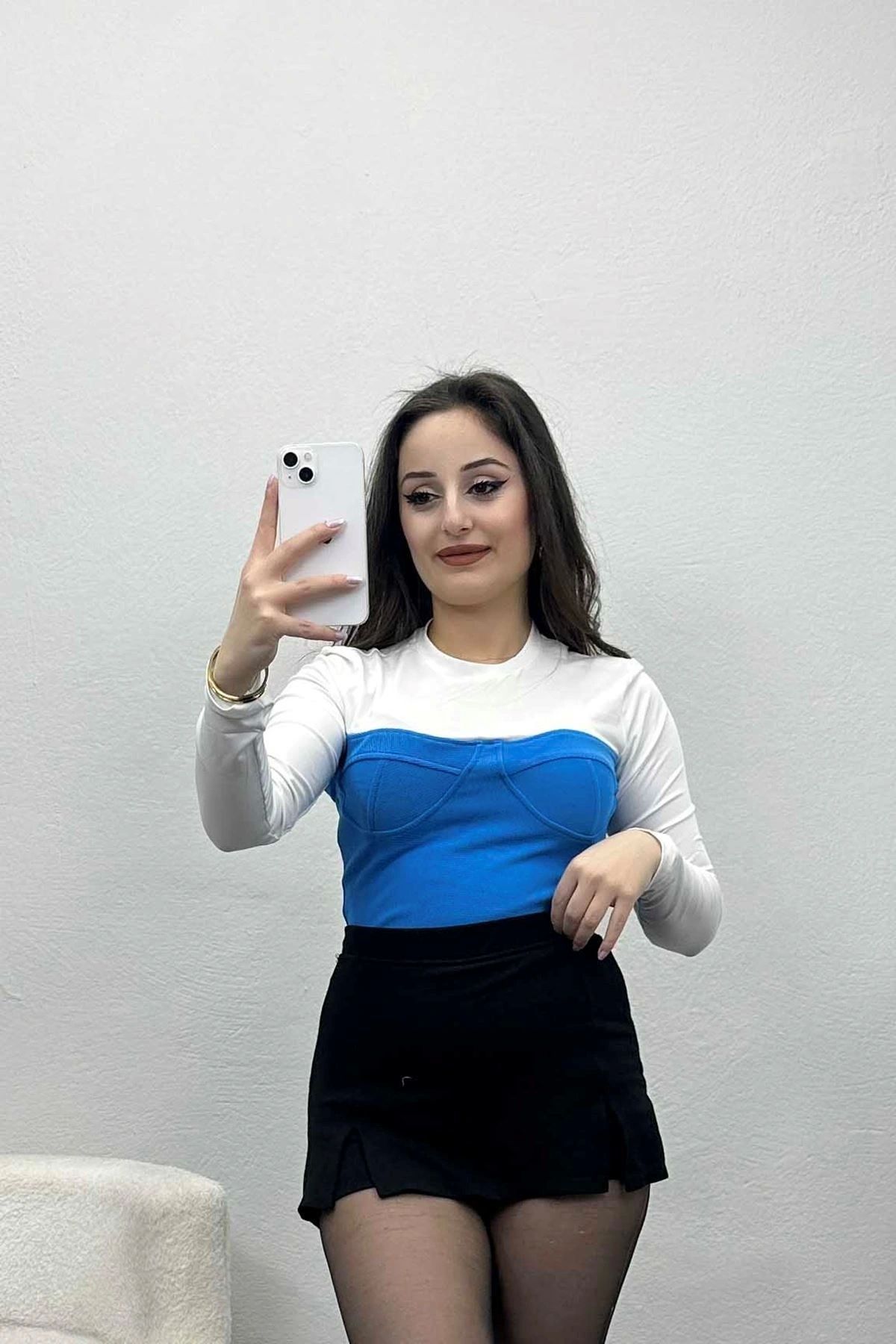 OurStyles Bustiyer Görünümlü Bluz Mavi - 30146.1916.