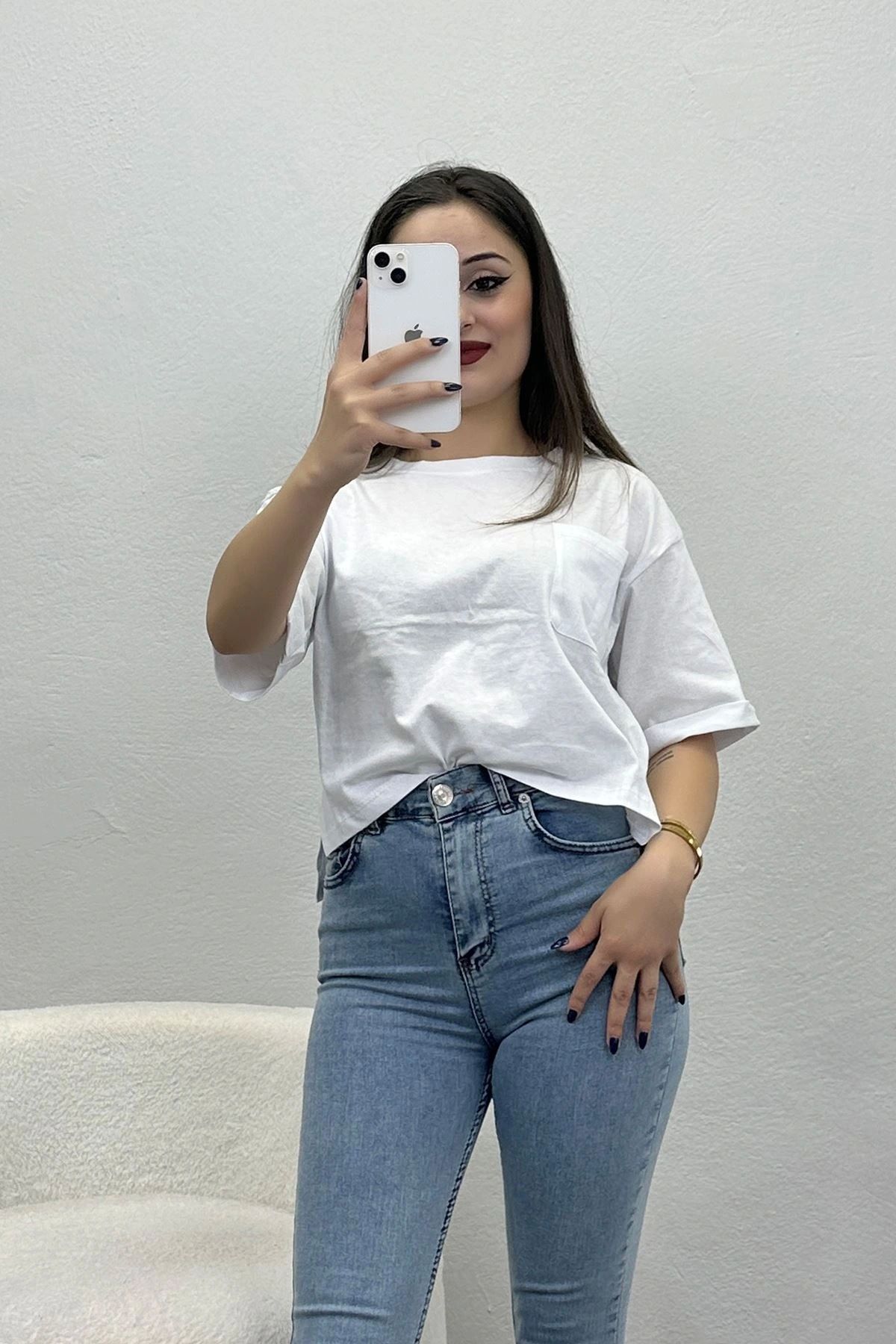 OurStyles Cepli Yırtmaçlı Tişört Turuncu - 41008.1567.