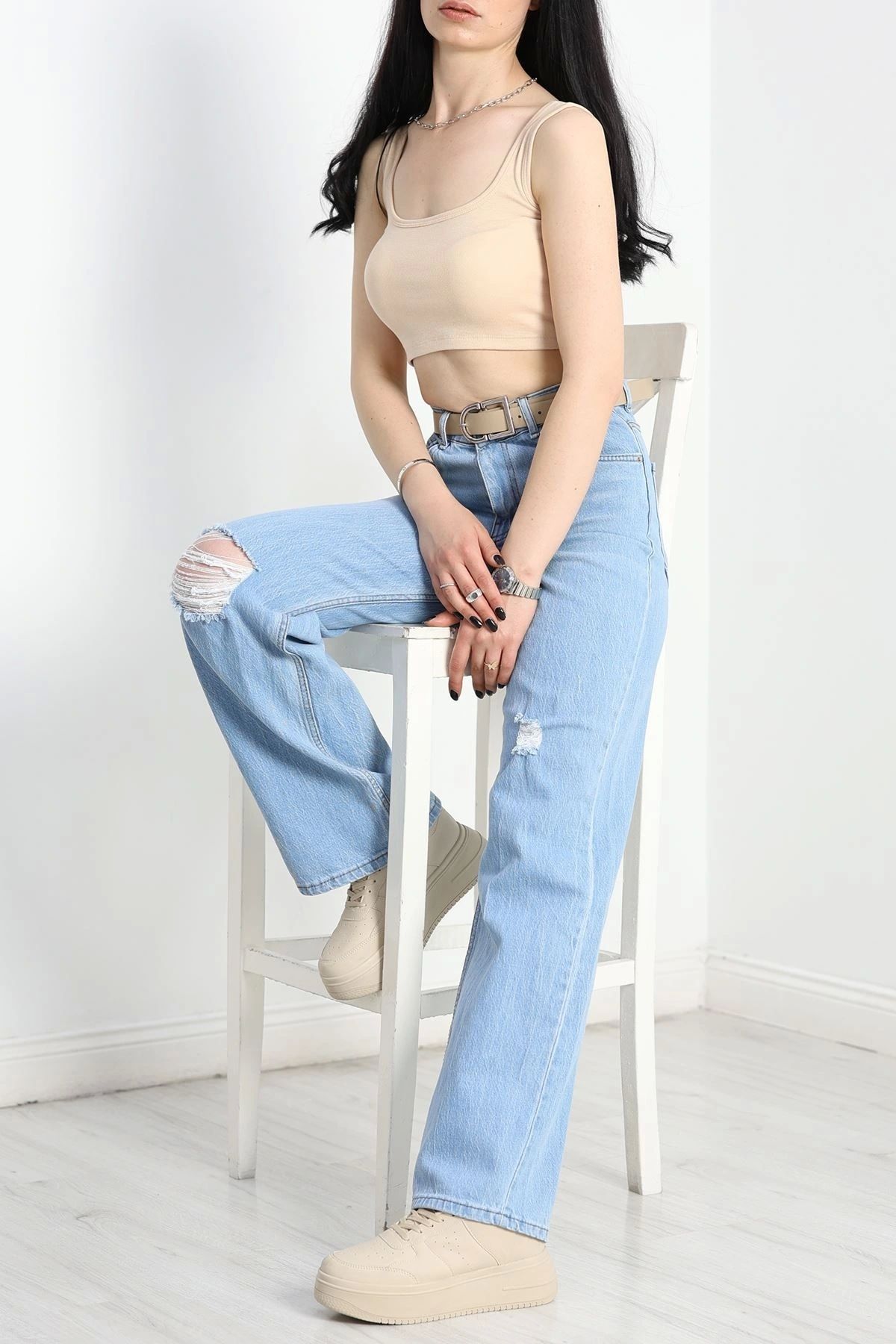 OurStyles Lazer Kesim Palazzo Kot Pantolon Mavi - 41259.1431.