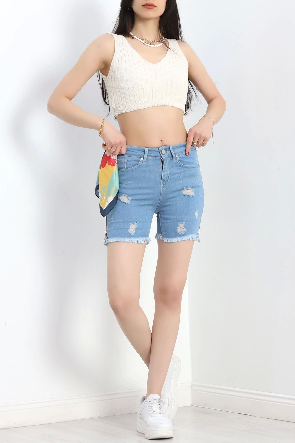 OurStyles Fermuarlı Kot Şort Açıkmavi - 30353.1831.