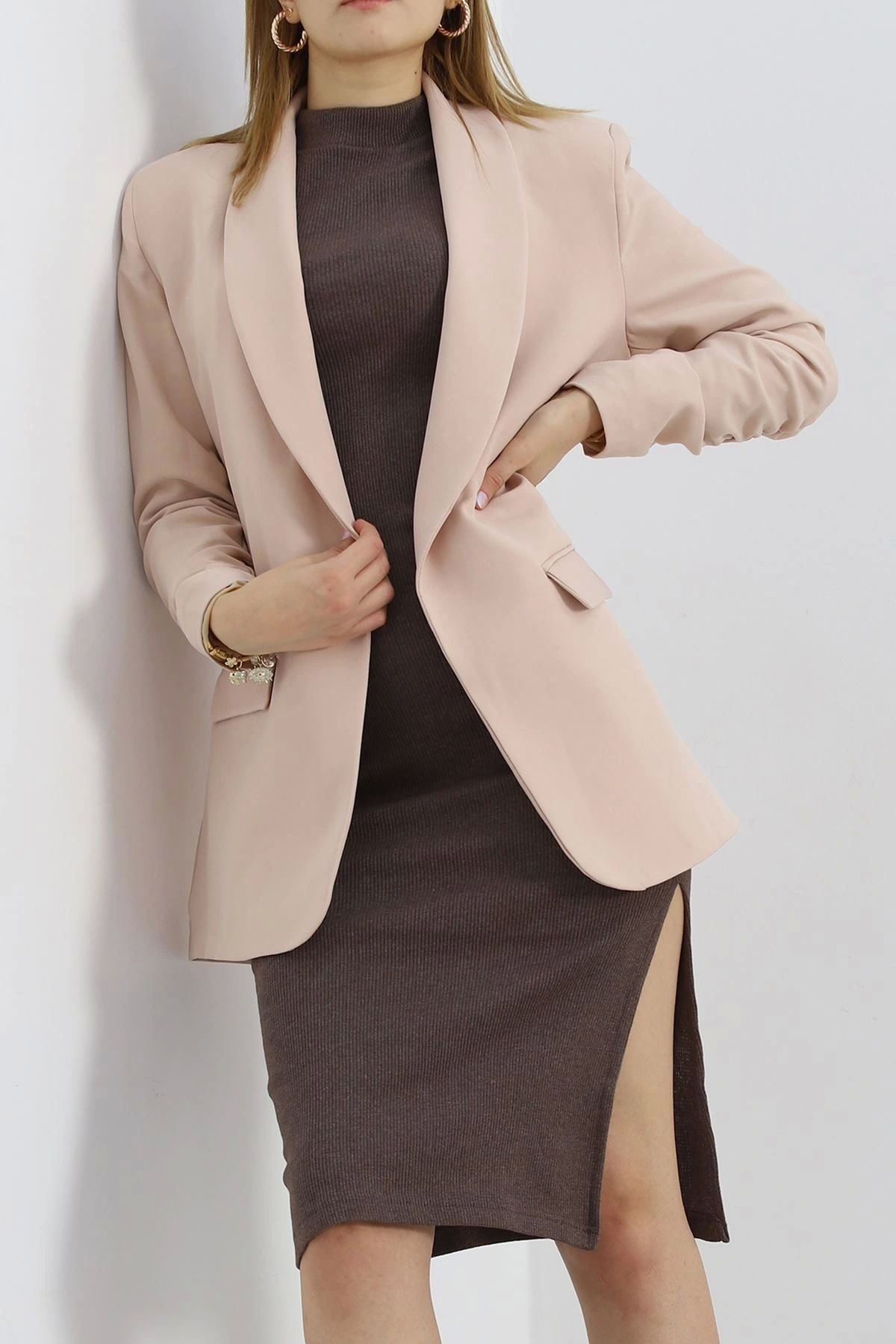 OurStyles Kol Büzgülü Blazer Ceket Vizon - 18927.1247.